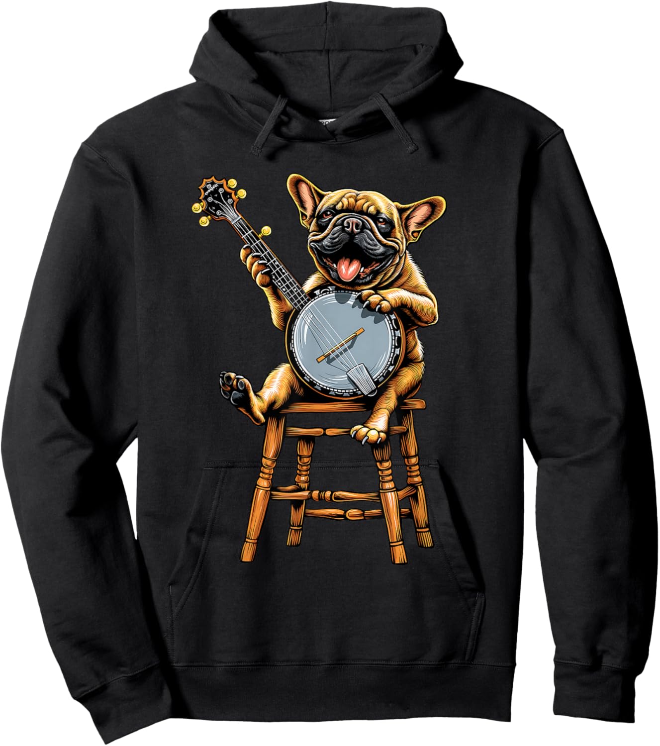 French Bulldog Frenchie Dog Bluegrass Banjo Player Hoodie - Hoodie | Black