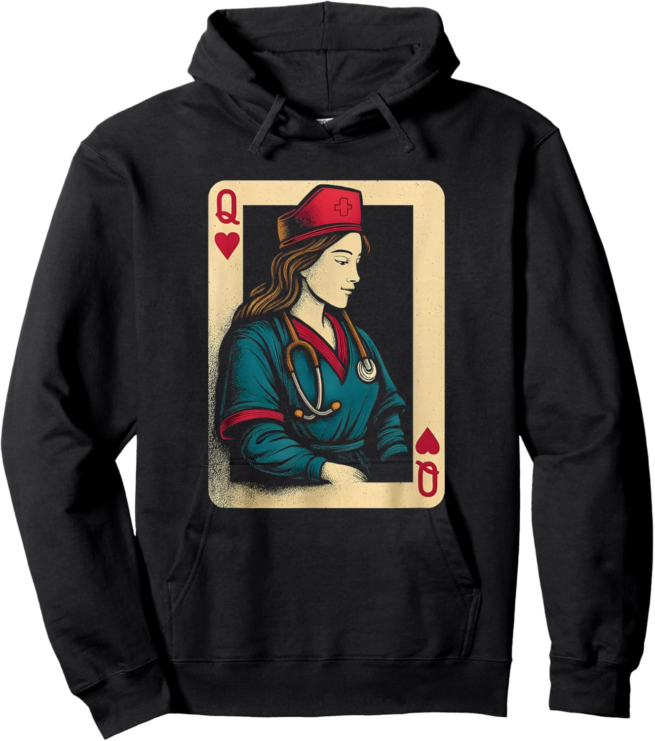 Queen of Heart Nurse Doctor Playing Card Hoodie - Hoodie | Black