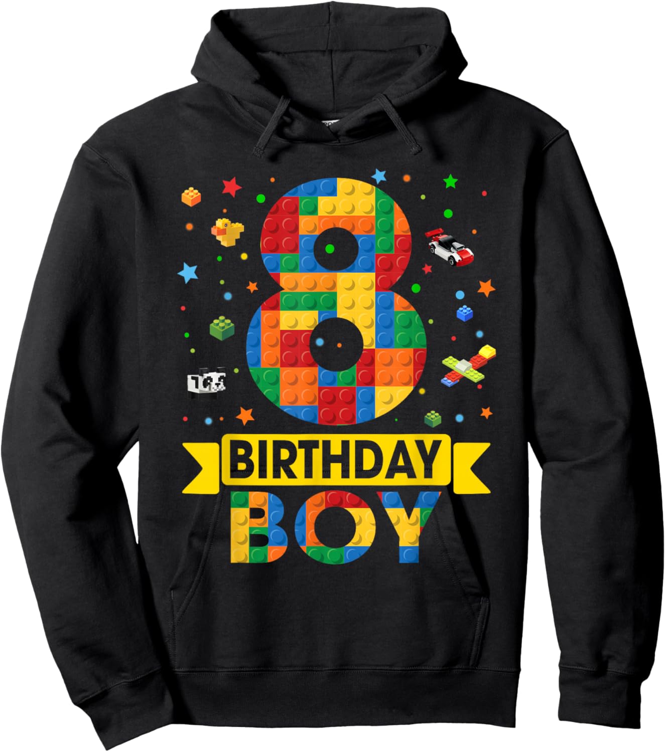 Kids Funny 8 Year Old Building Blocks 8th Birthday Boy Hoodie - Hoodie | Black