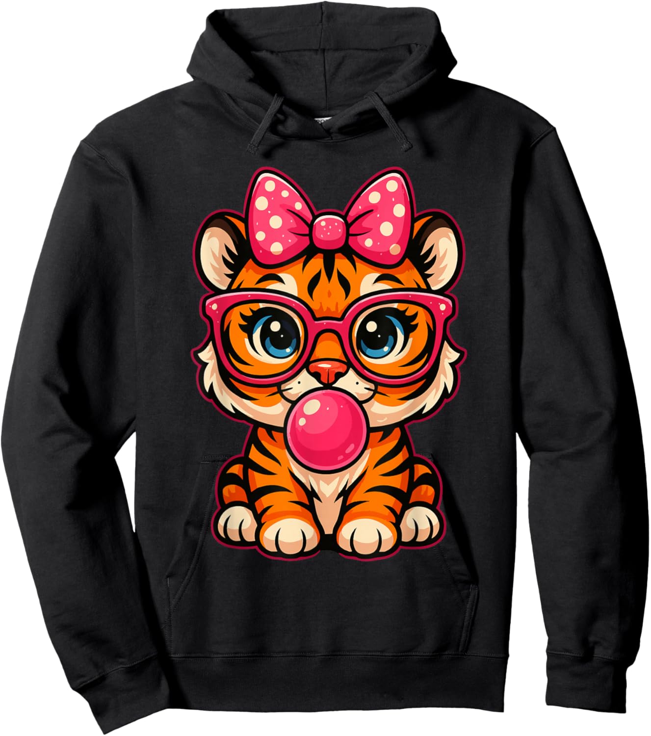 Funny Tiger Glasses Blowing Bubble Gum Bow Cute Tiger Hoodie - Hoodie | Black
