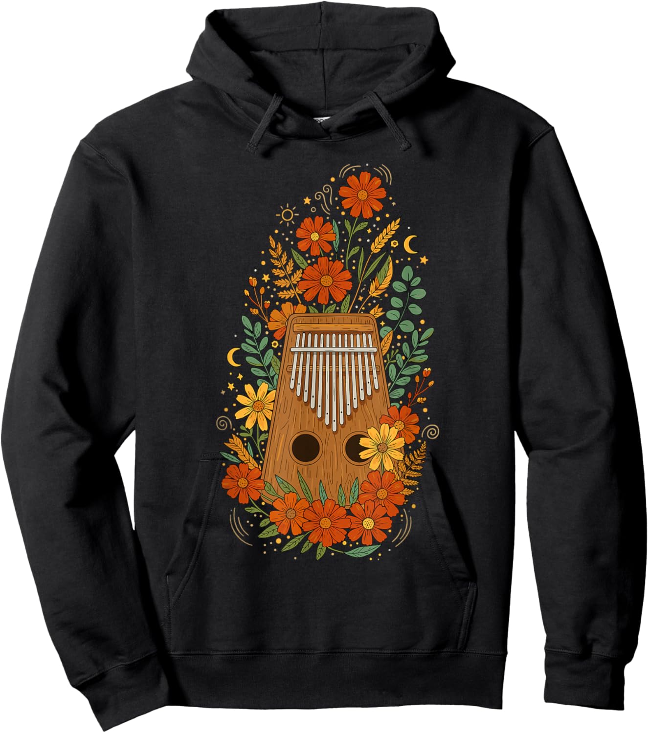 Boho Floral Kalimba Hoodie - Hoodie | Black