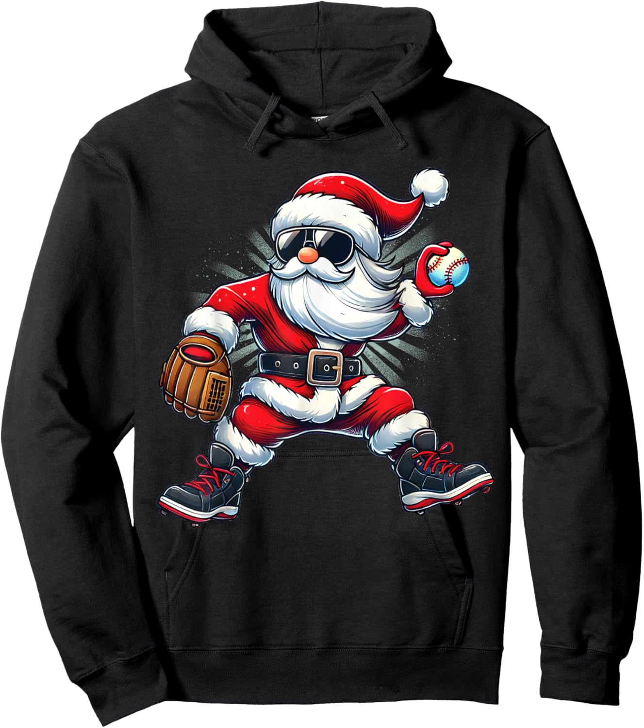 Santa Playing Baseball as Pitcher Boys Kids Teens Christmas Hoodie - Hoodie | Black
