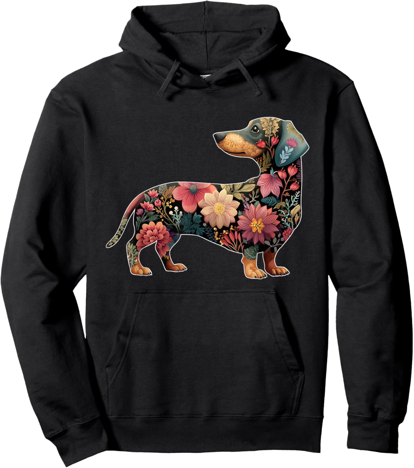 Cute Dachshund Floral Flower Hoodie - Hoodie | Black