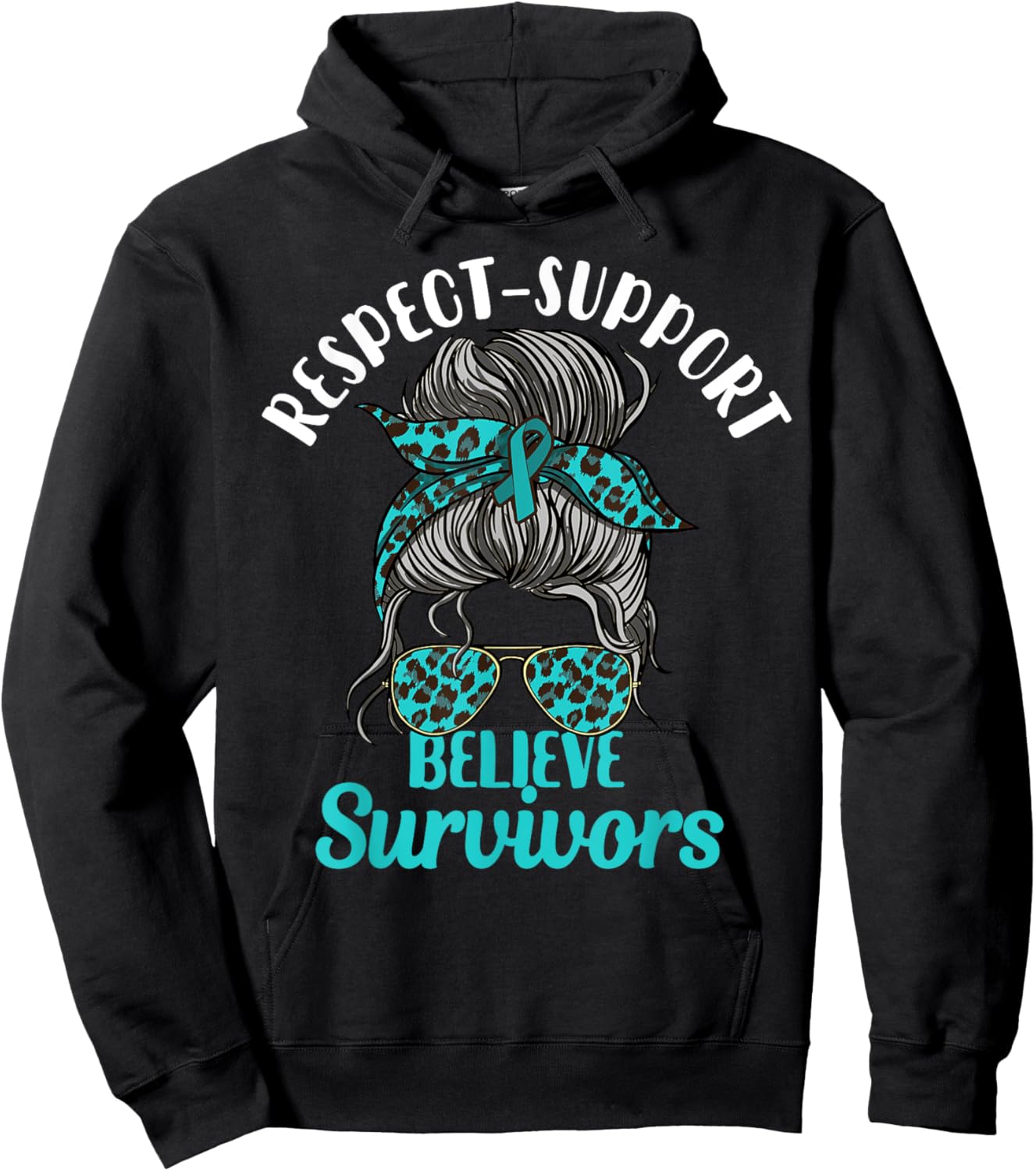 Respect, Support, Believe Survivors Messy Hair Sexual Abuse Hoodie - Hoodie | Black