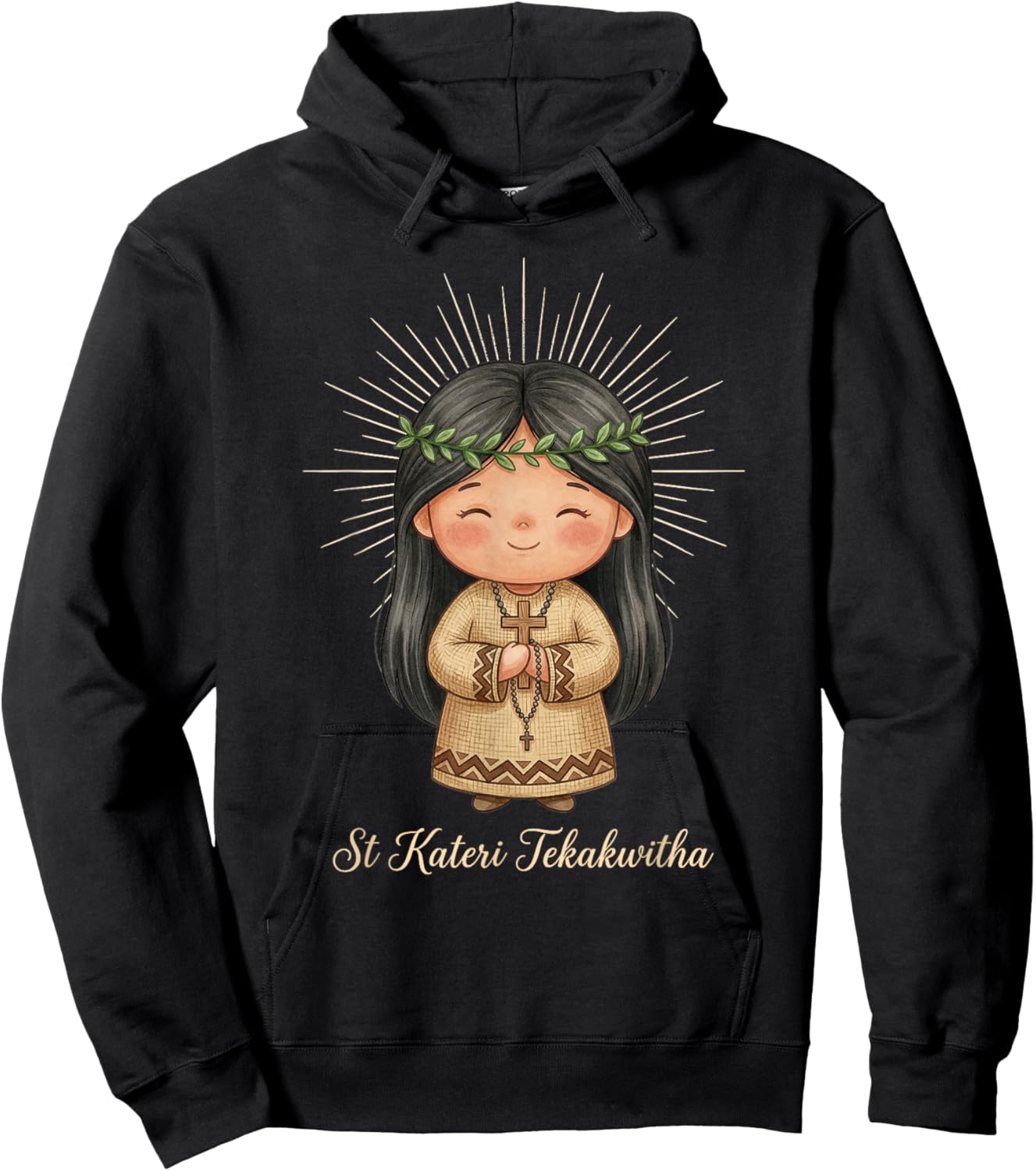 St Kateri Tekakwitha Prayer with Rosary for Kids Hoodie - Hoodie | Black