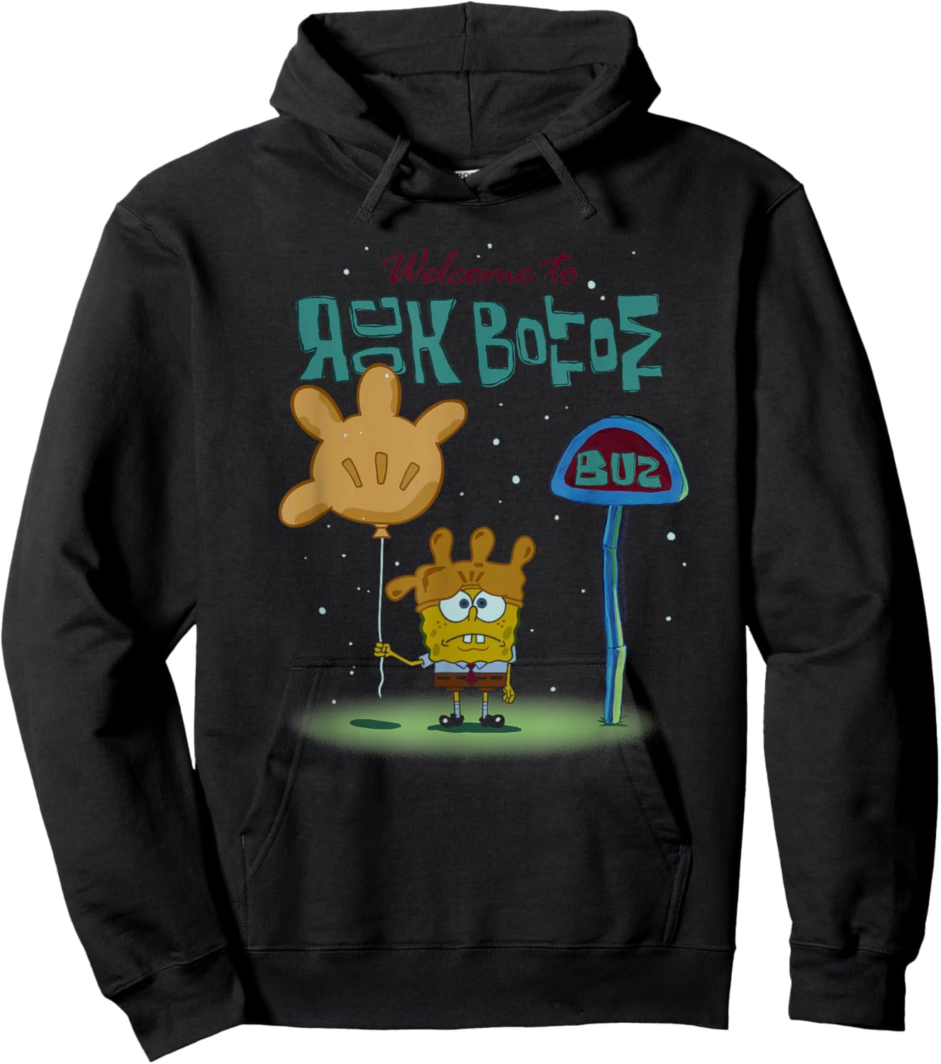 Spongebob Welcome to Rock Bottom Bus Stop Cartoon Hoodie - Hoodie | Black