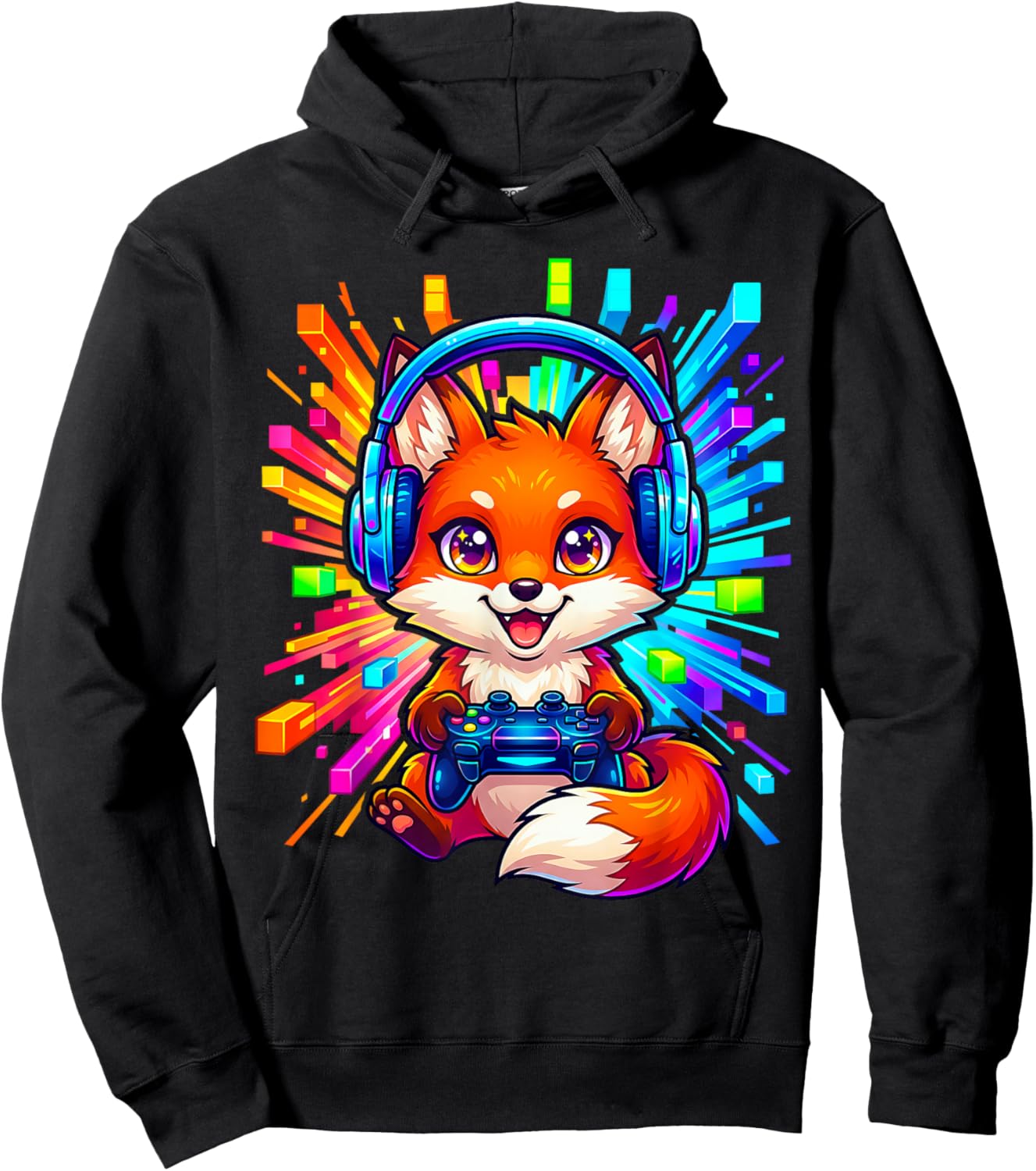 Fox Gamer Graphic Colorful Video Game Lover Boys Kids Hoodie - Hoodie | Black