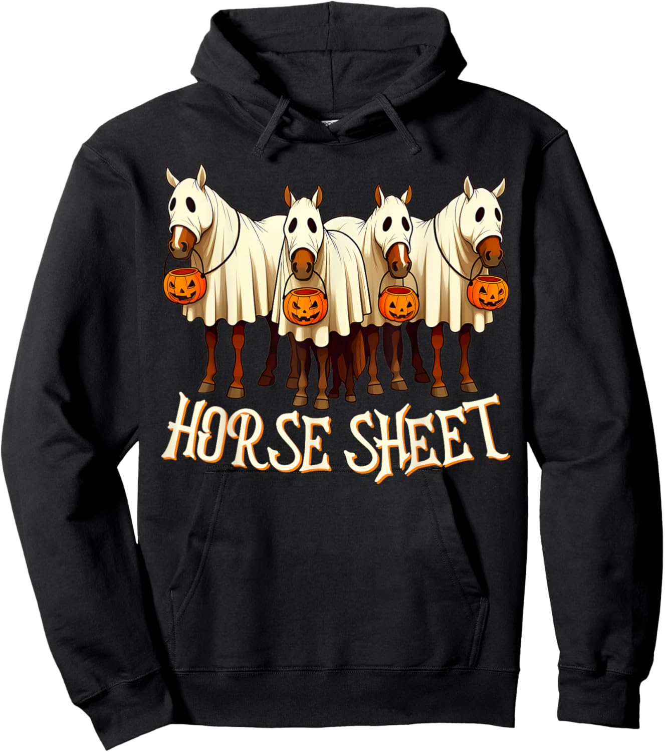 Cute Horse Sheet Ghost Horse Spooky Season Halloween Costume Hoodie - Hoodie | Black