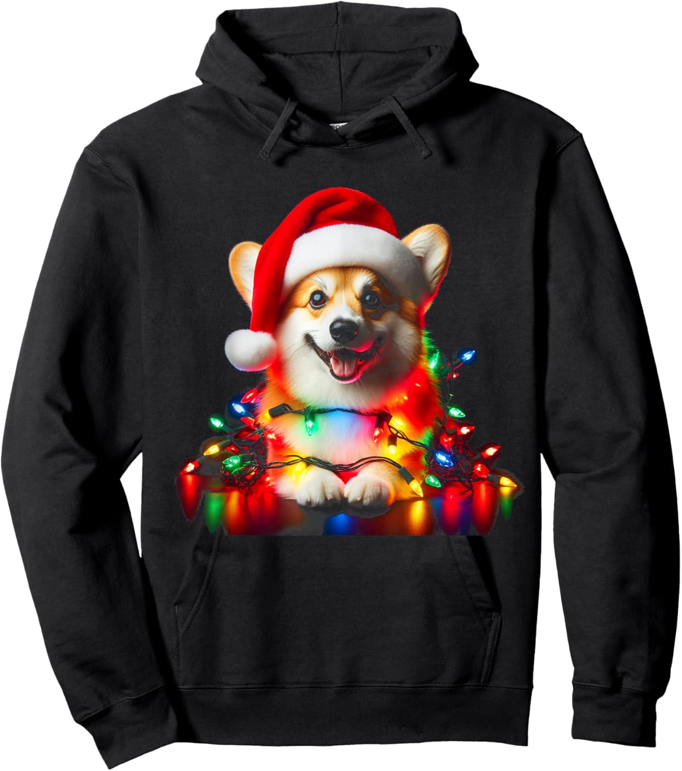 Corgi Santa Christmas Tree Lights Boys Men Corgmas Dog Hoodie - Hoodie | Black