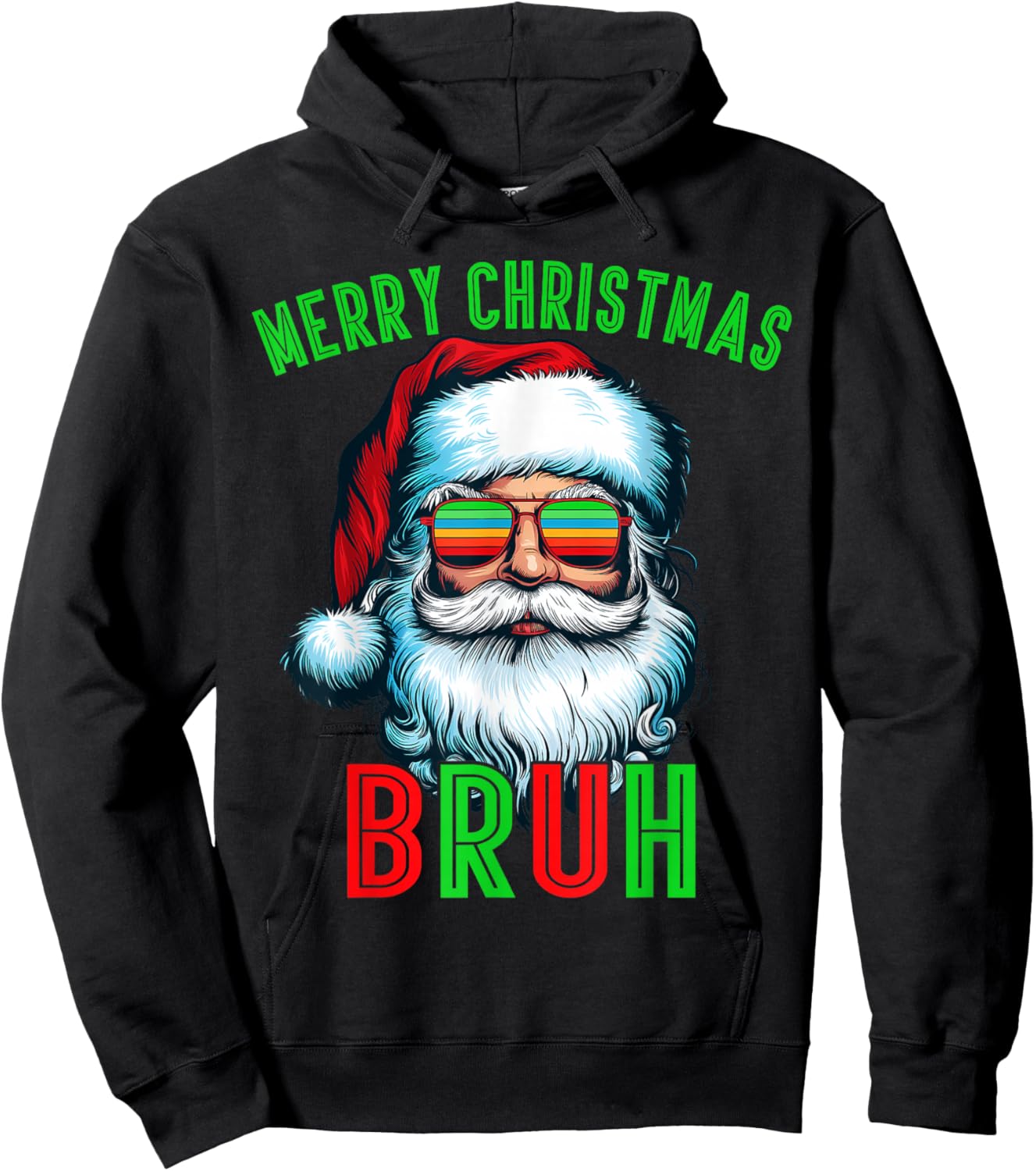 Retro Santa Christmas Bruh Pajama Family Meme Xmas Hoodie - Hoodie | Black