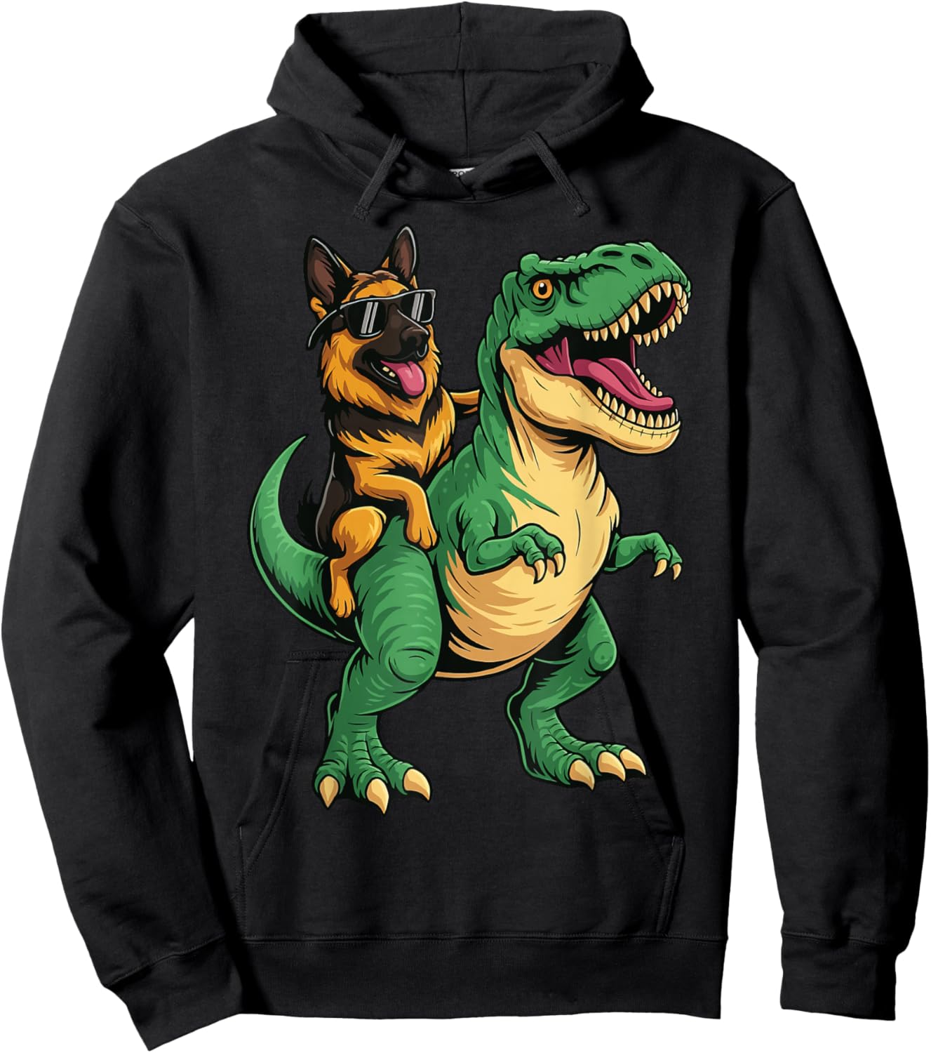 German Shepherd Riding T-Rex Hoodie - Hoodie | Black