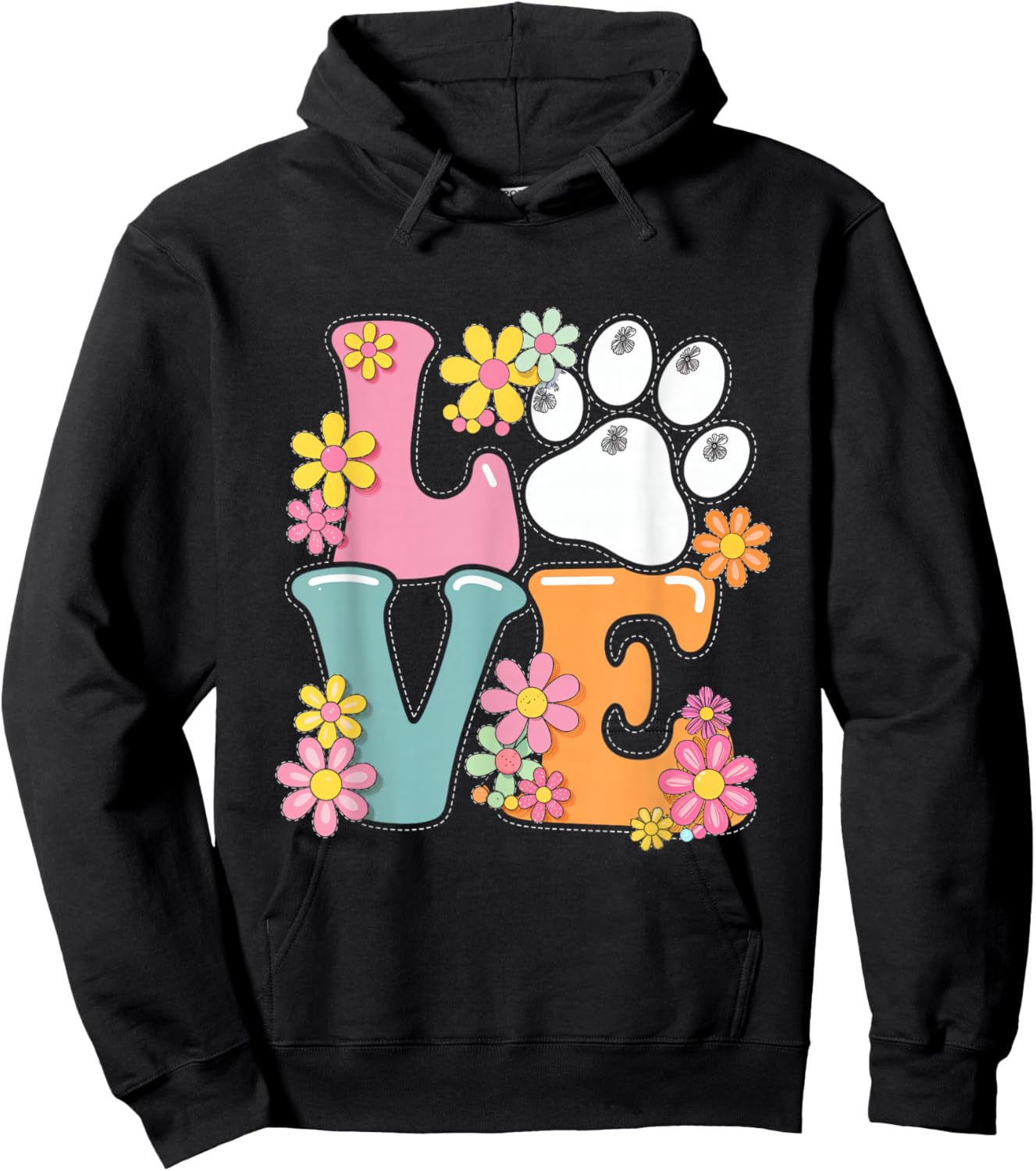 Love Flowers Paw Print Animal Pet Love Kids Women Hoodie - Hoodie | Black