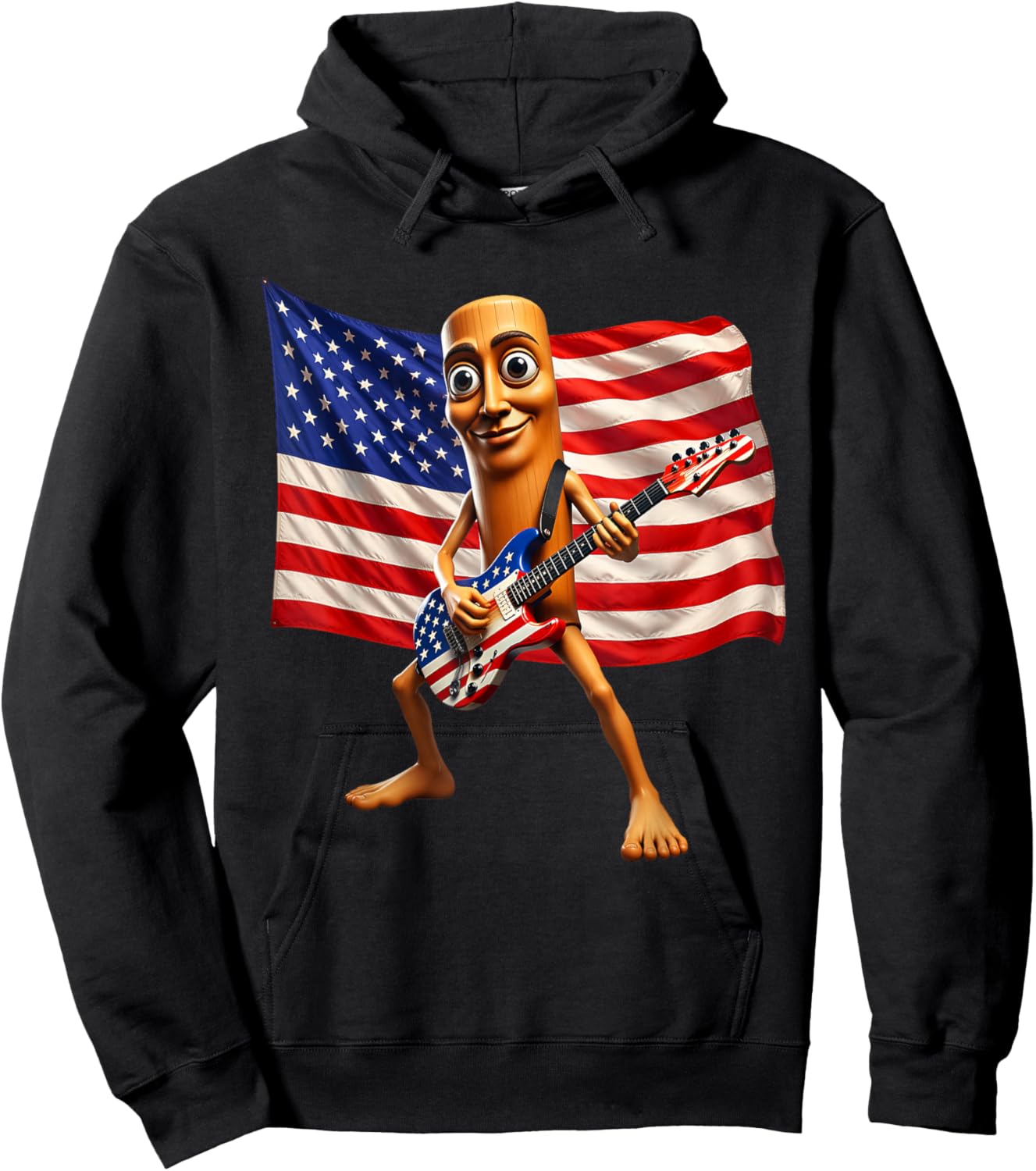 Tung Sahur USA Flag Rock Electric Guitar America July Fourth Hoodie - Hoodie | Black