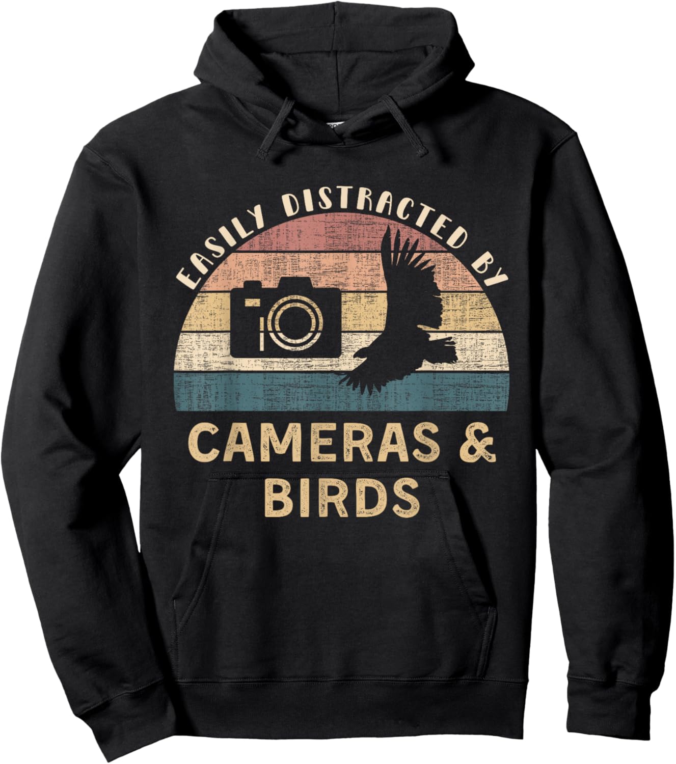 Easily Distracted By Cameras Birds Retro Funny Photographer Hoodie - Hoodie | Black