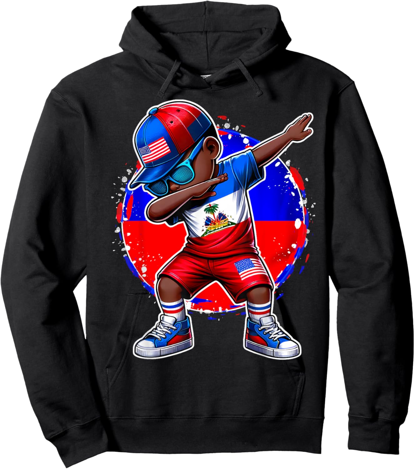 Half American Half Haitian Boy Kid Haiti Flag USA Flag Hoodie - Hoodie | Black