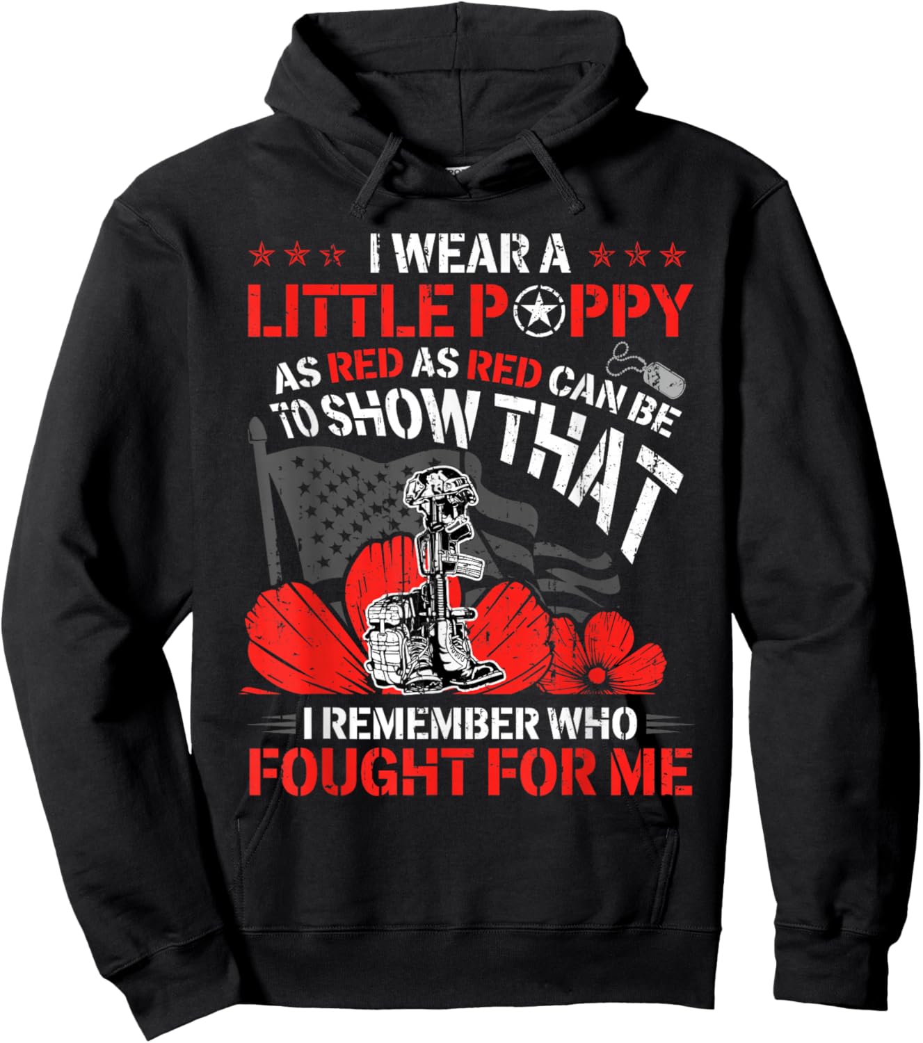 Remember & Honor Memorial Day Poppy Flower American Flag Men Hoodie - Hoodie | Black