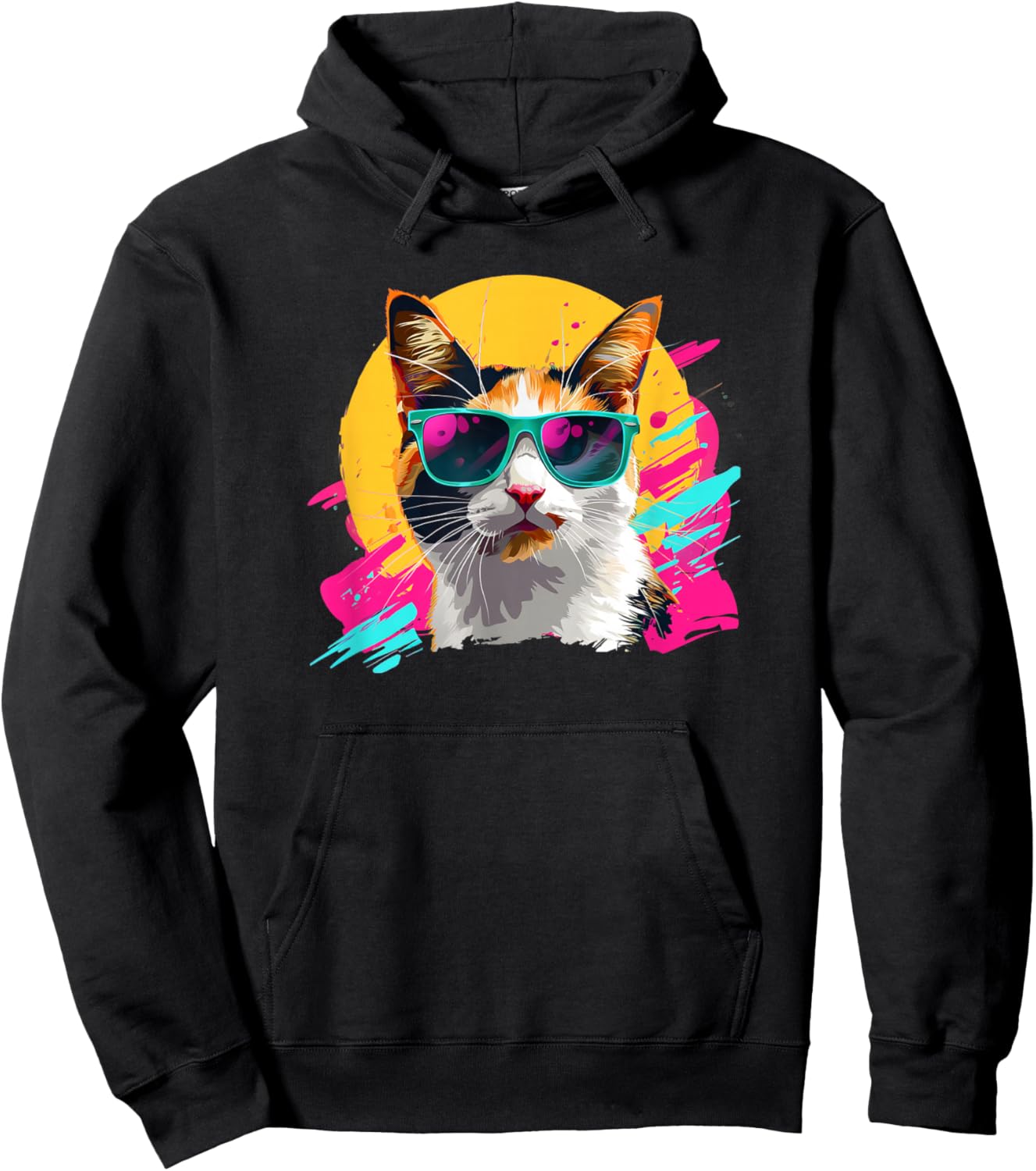 Retro Vintage 80s Sunglasses Calico Cat Lover Hoodie - Hoodie | Black