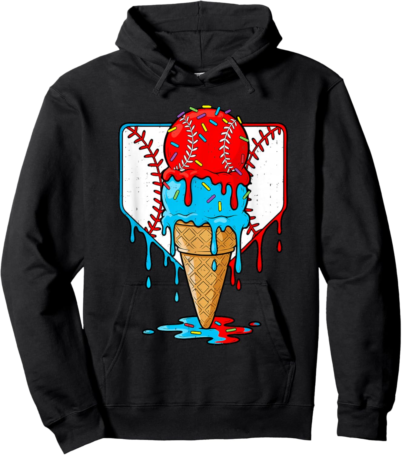 Baseball Lifestyle Drip Ice Cream Sport Dripping Youth Boys Hoodie - Hoodie | Black