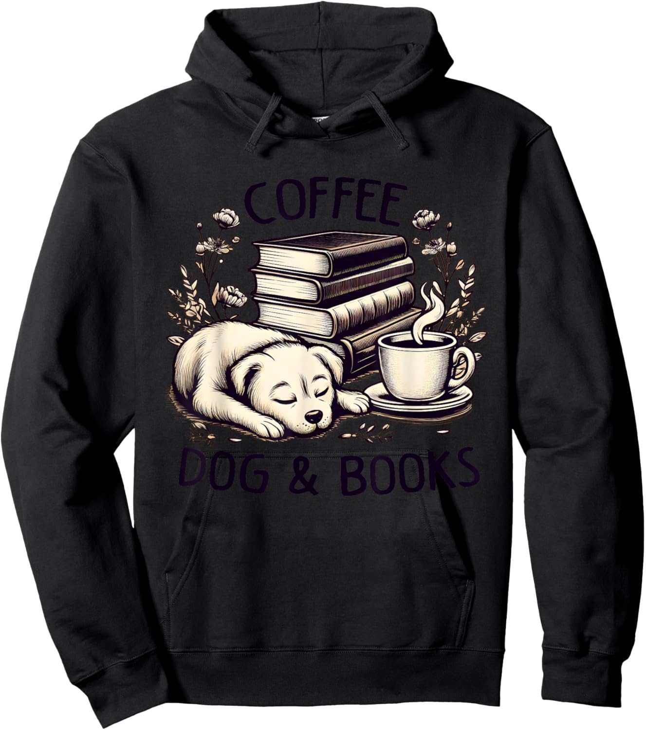 Funny Cute Coffee Dog Books Lover Gift Women Men Kids Hoodie - Hoodie | Black
