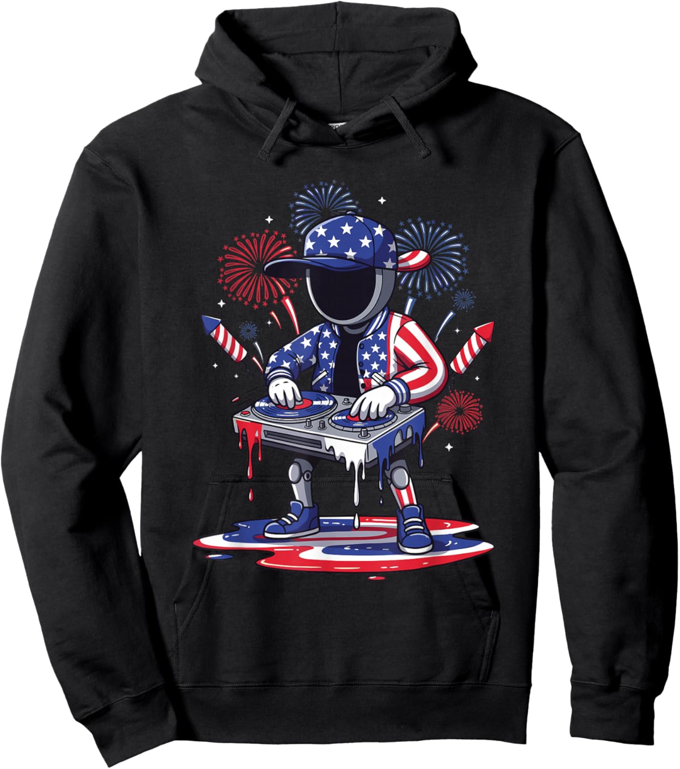 USA Flag DJ Robot Mixing Music for Independence Day Party Hoodie - Hoodie | Black