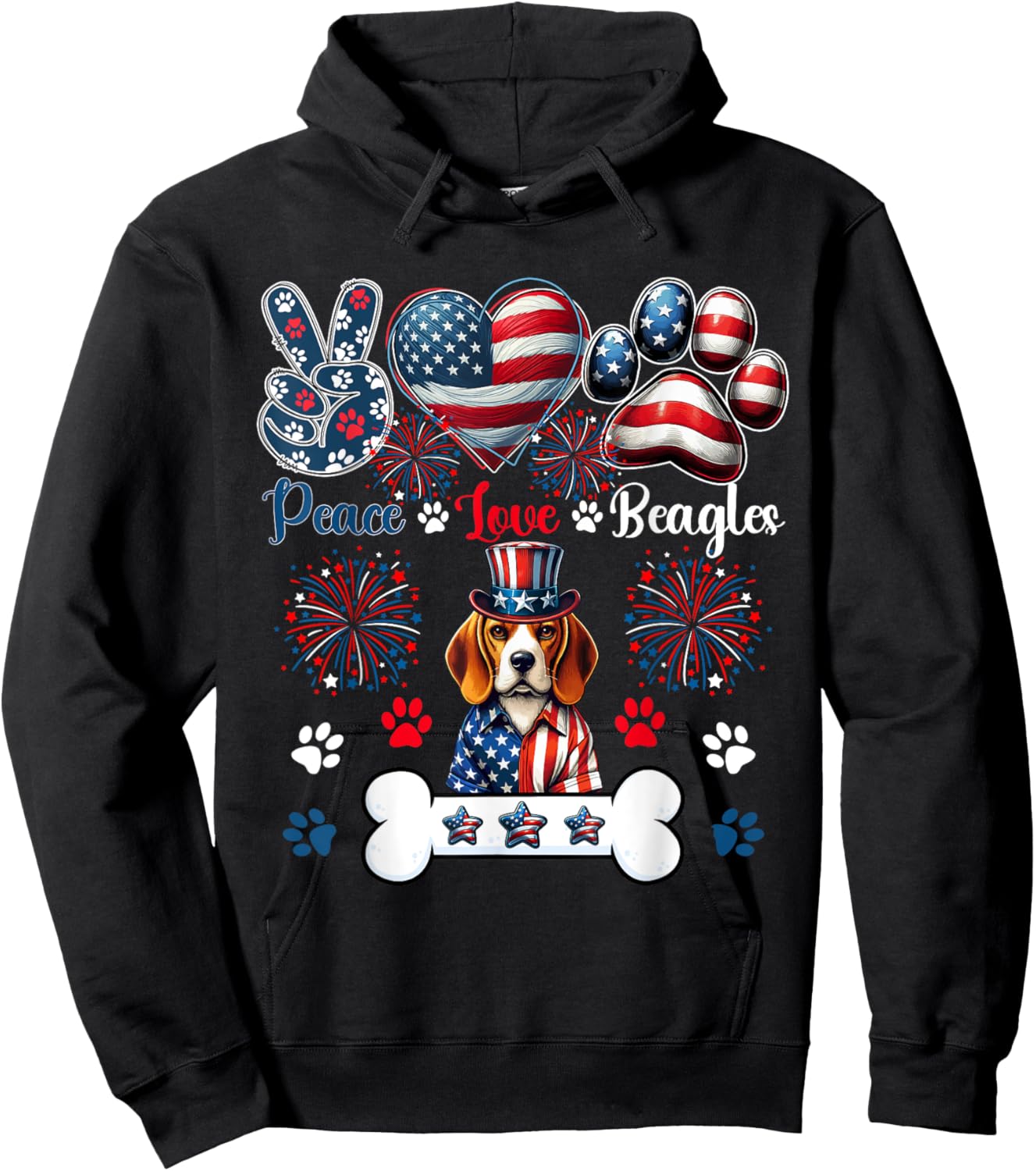 Peace Love Beagles 4th Of July Owner Lover Patriotic Hoodie - Hoodie | Black