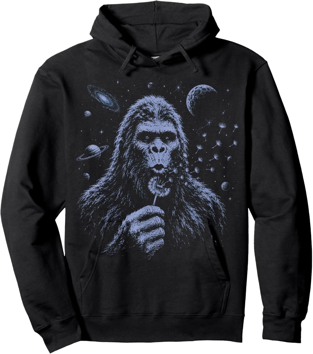 Funny Bigfoot Blowing Dandelion Sasquatch Wishes Vintage Art Hoodie - Hoodie | Black