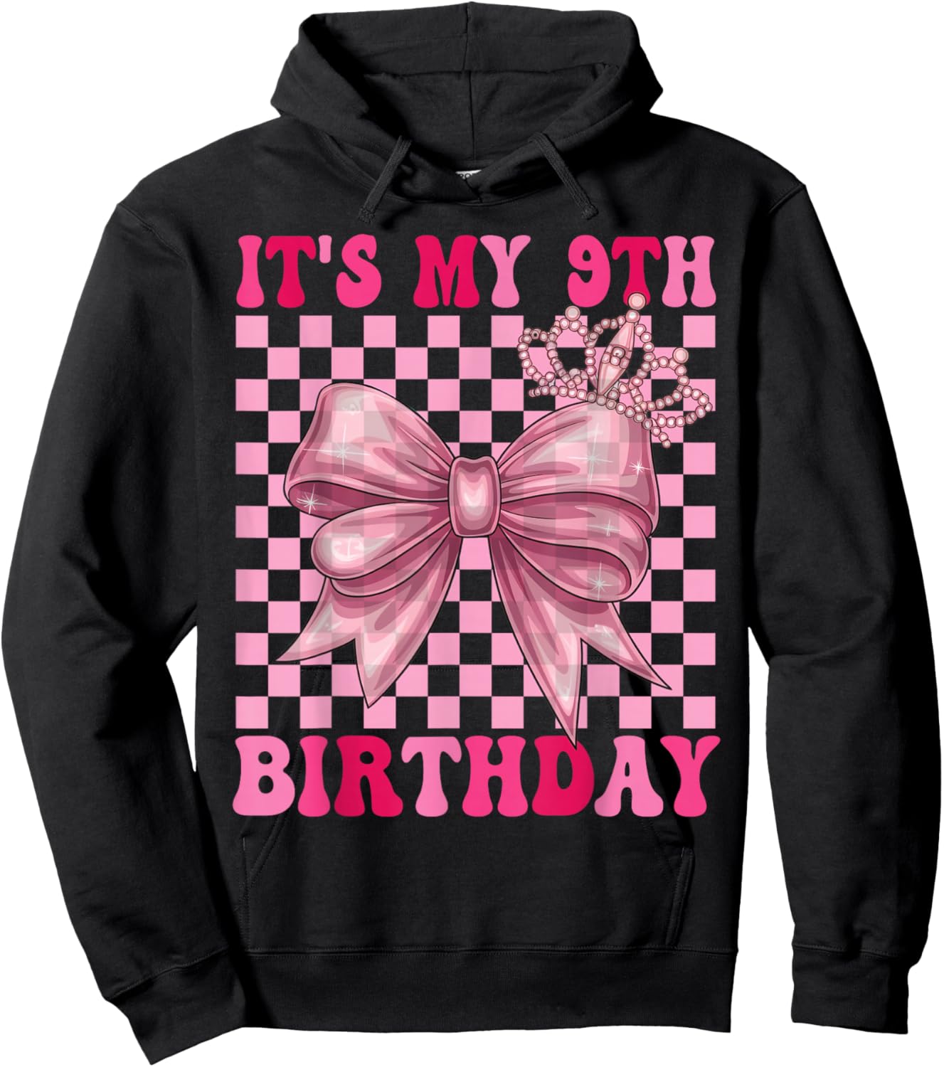 Its My 9th Birthday Girl Coquette Bow 9 Year Old Party Girl Hoodie - Hoodie | Black