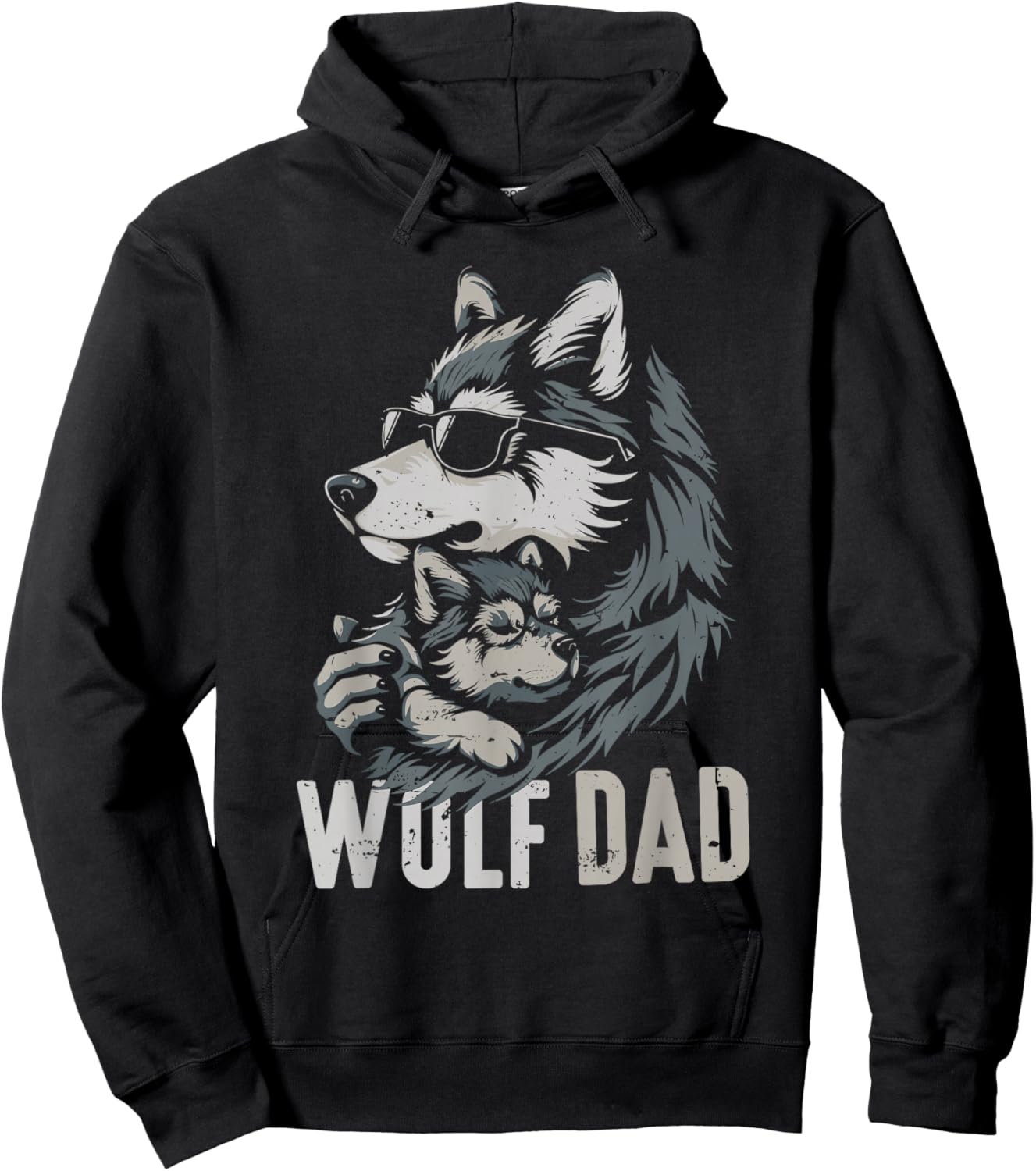 Wolf Dad and Baby Funny Fathers Day Daddy Wolfs Lovers Hoodie - Hoodie | Black