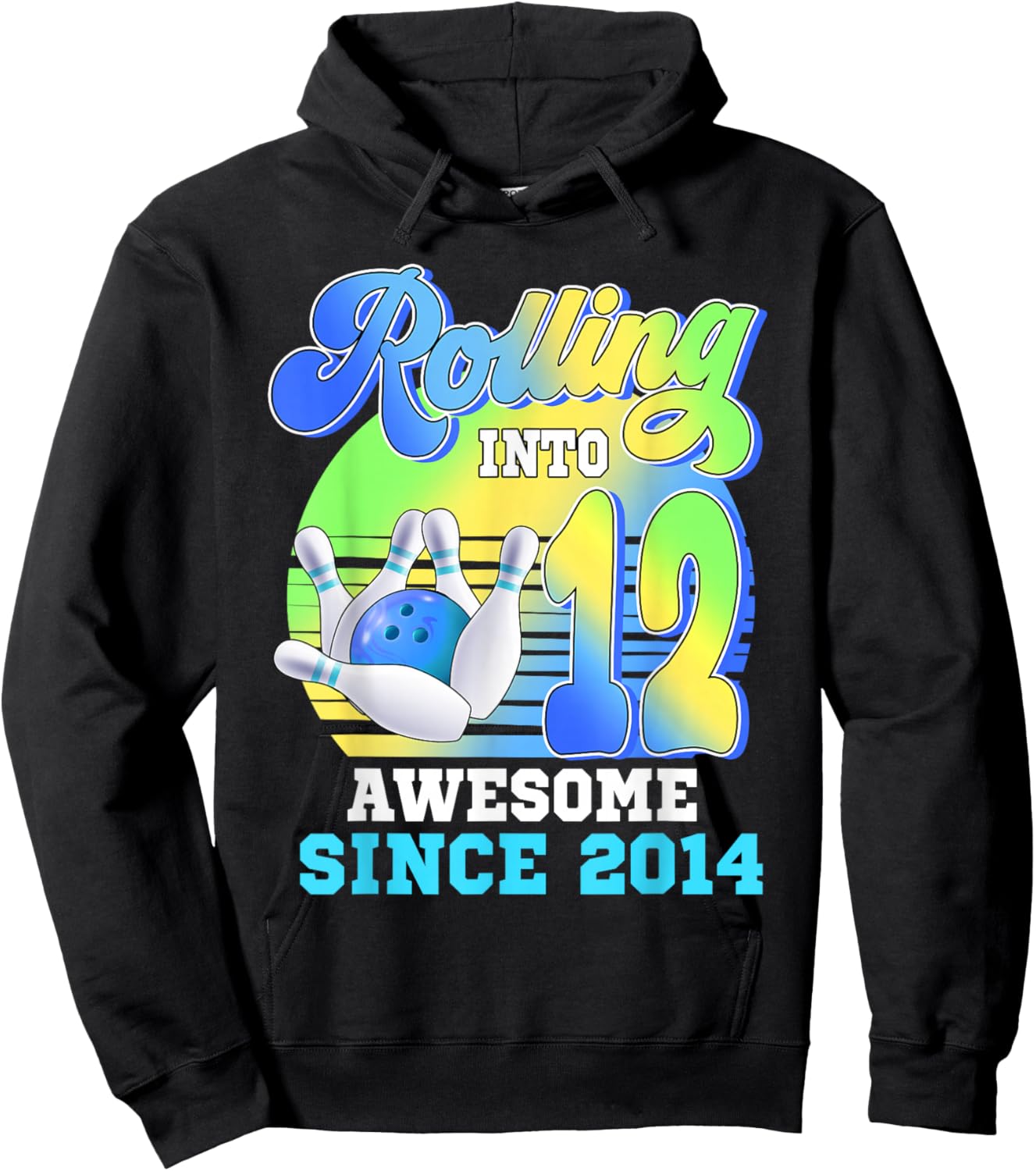 Rolling Into 12 Awesome Since 2014 Bowling Birthday Hoodie - Hoodie | Black