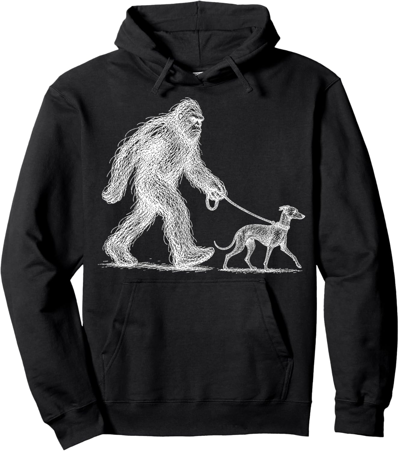 Retro Bigfoot Walking Italian Greyhound Funny Sasquatch Dog Hoodie - Hoodie | Black
