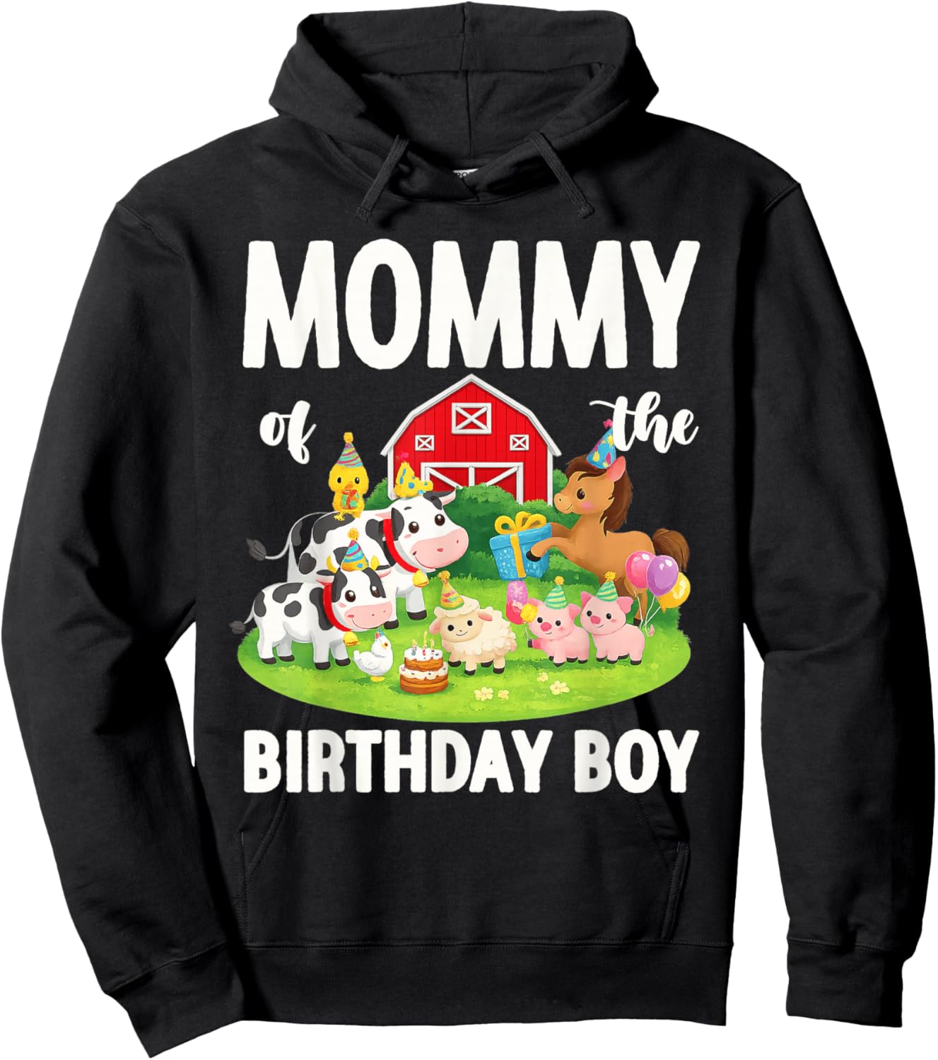 Mommy of The Birthday Boy Farm Animal Bday Party Hoodie - Hoodie | Black