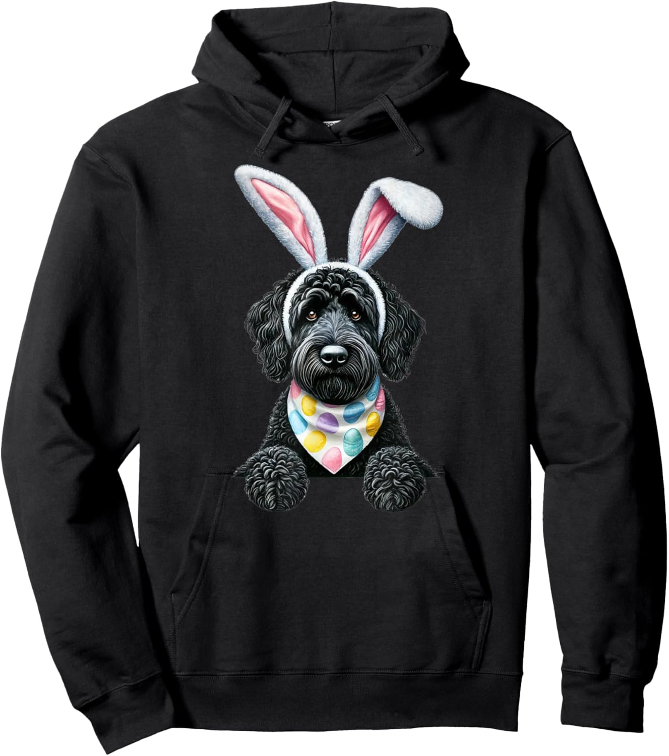 Easter Dog Bunny Spring Goldendoodle Dog Easter Egg Hunting Hoodie - Hoodie | Black
