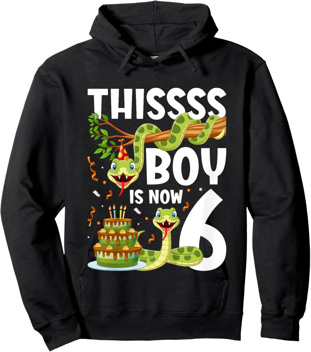 Kids 6th Reptile Birthday 6 Year Old Boy Snake Birthday Party Hoodie - Hoodie | Black