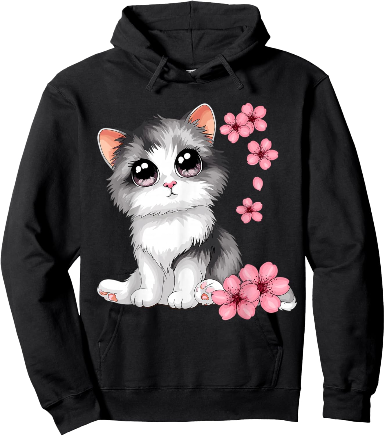 Cute Cat With Cherry Blossoms Cat Hoodie - Hoodie | Black