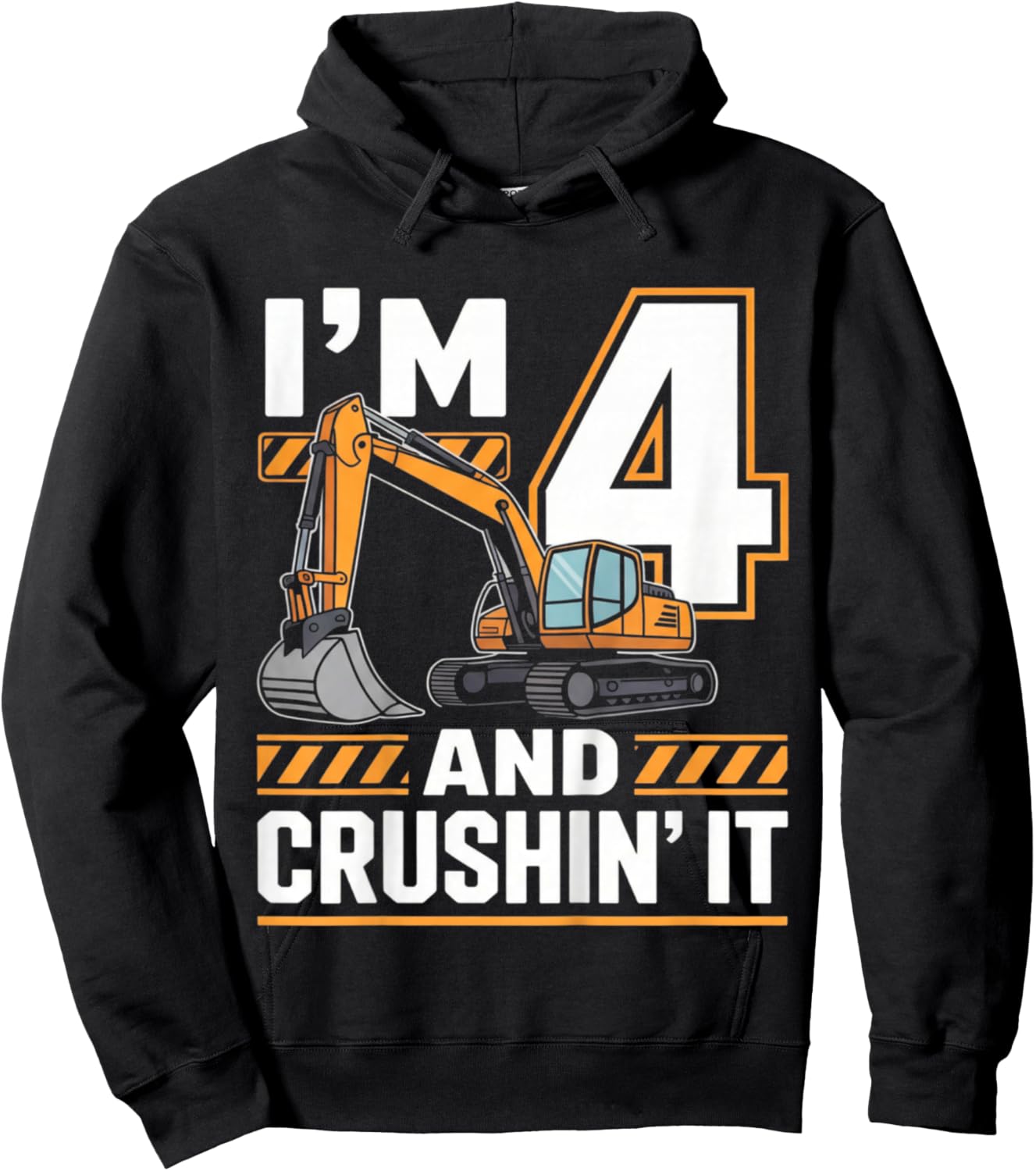 Kids Four 4yr 4th Birthday Construction Truck 4 Year Old Boy Hoodie - Hoodie | Black