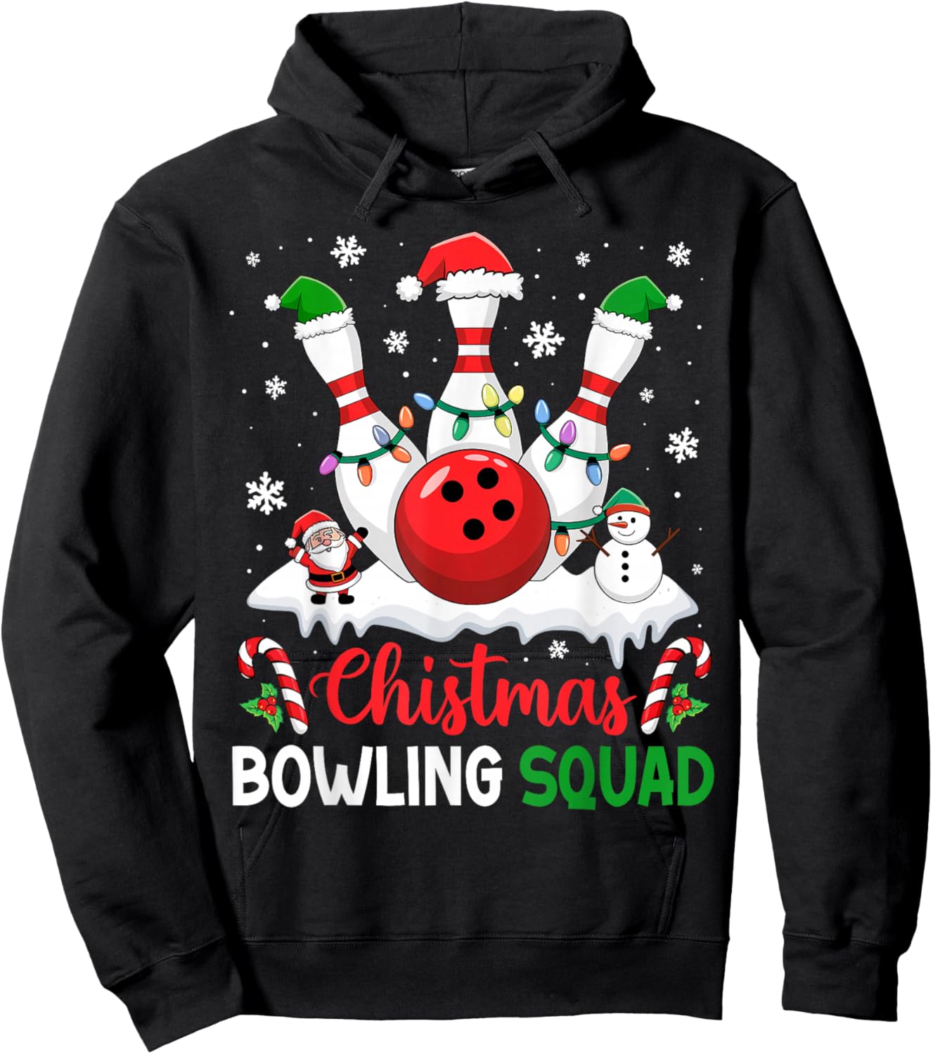 Christmas Bowling Squad Xmas Lights Santa Bowling Player Hoodie - Hoodie | Black