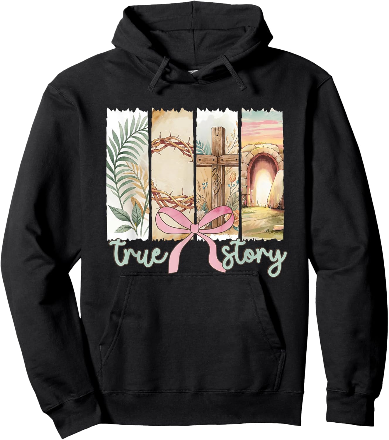 True Story He Is Risen Retro Christian Easter Coquette Bow Hoodie - Hoodie | Black