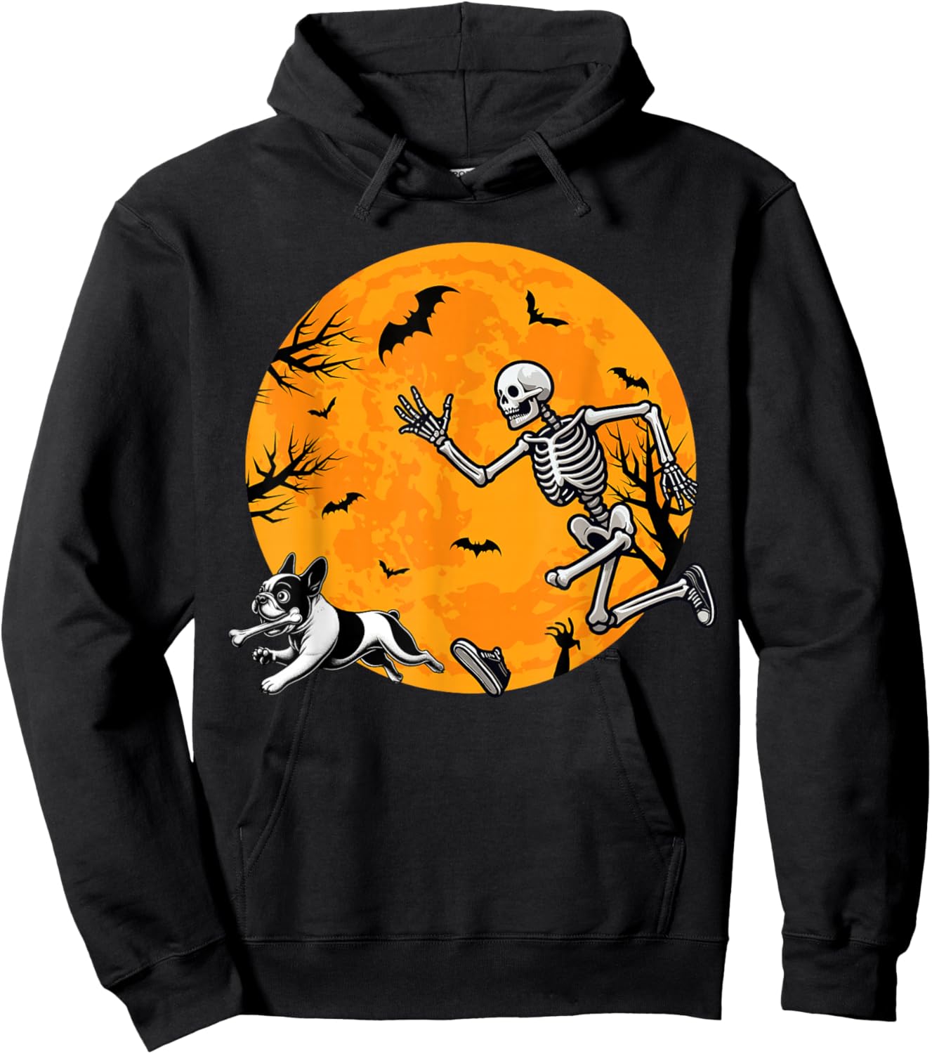 Halloween Dog Skeleton Chasing Dog Halloween French Bulldog Hoodie - Hoodie | Black
