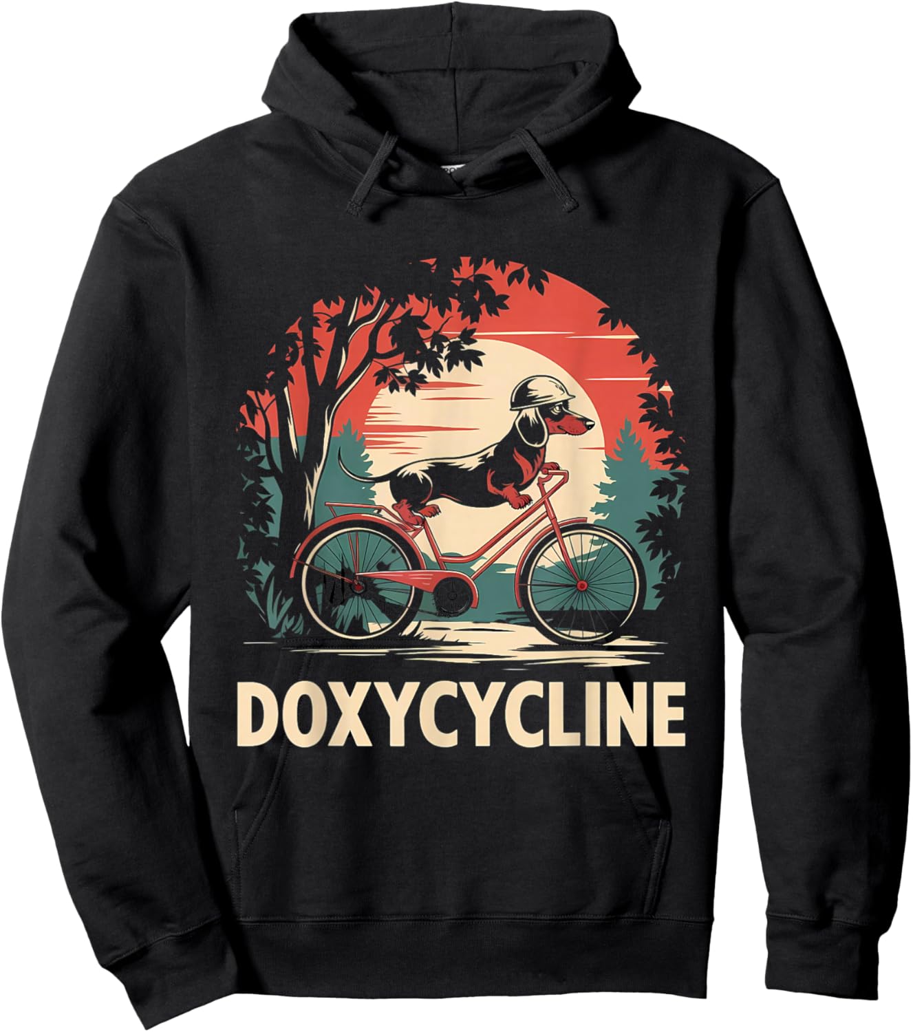 Dachshund on Bicycle Doxycycline Pharmacy Pun Dog Pharmacist Hoodie - Hoodie | Black