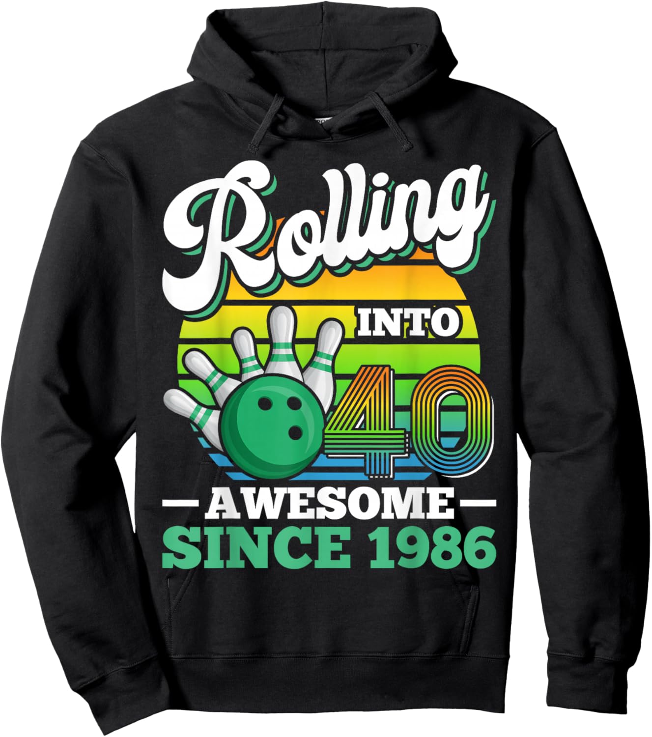 Rolling Into 40 Retro Bowling Birthday Party 40th Birthday Hoodie - Hoodie | Black