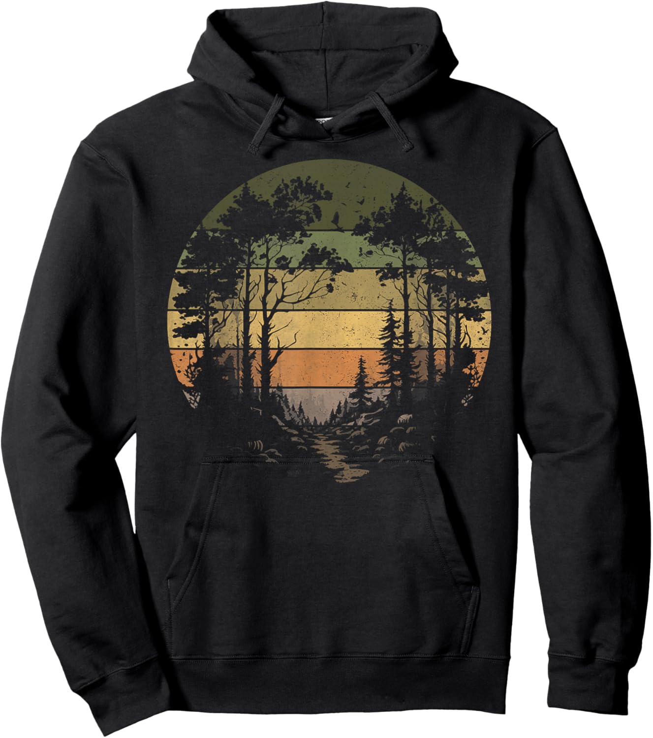 Trees Wildlife Nature Vintage Retro Forest Man Woman Girl Hoodie - Hoodie | Black