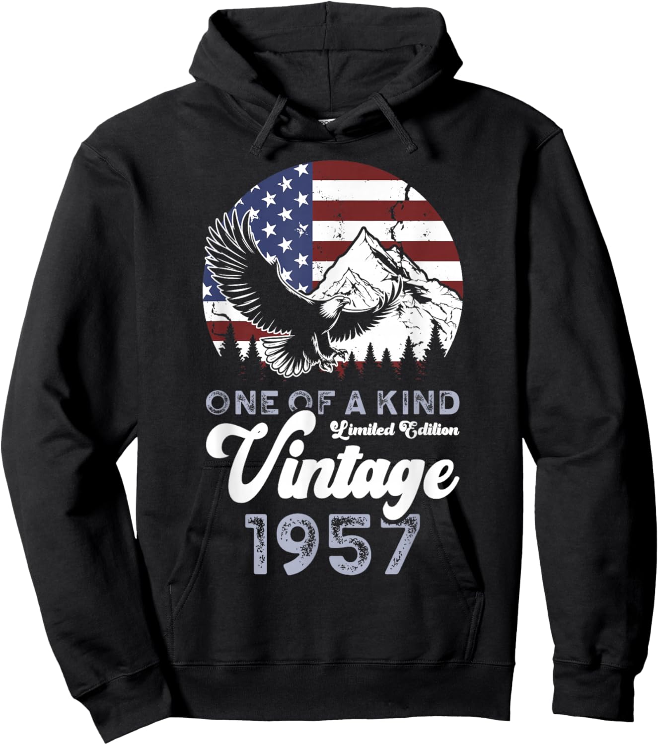 Vintage 1957 Patriotic Eagle 69th Birthday American Flag Hoodie - Hoodie | Black