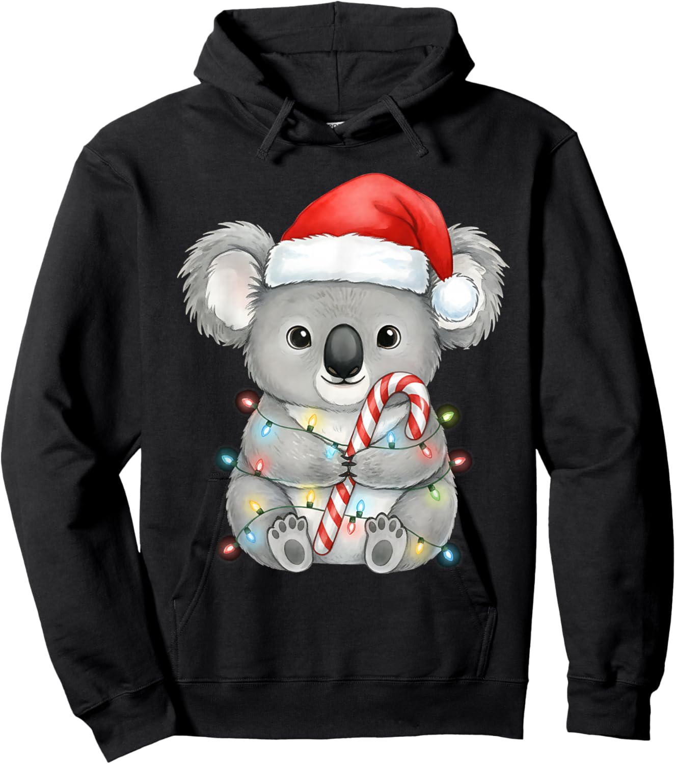 Koala Christmas Lights Santa Hat Snow Holiday Animal Love Hoodie - Hoodie | Black