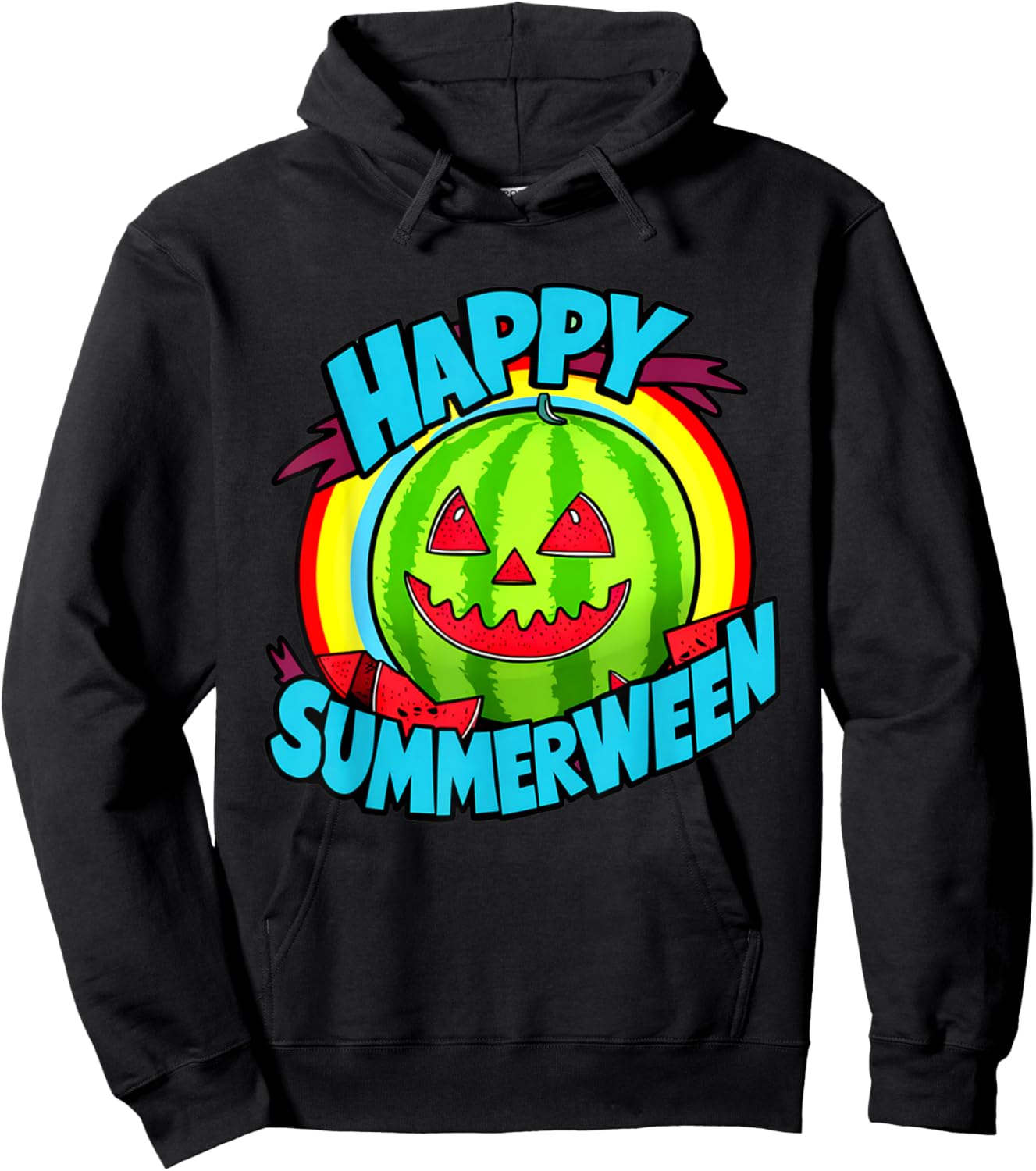 Happy Summerween Summer Watermelon Jack-o-lantern Halloween Men Women Hoodie - Hoodie | Black