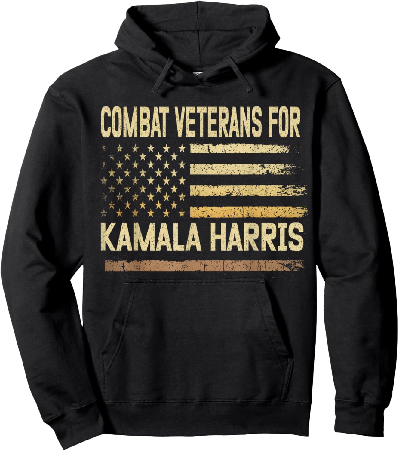 Combat Veterans For Kamala Harris Election USA Flag Military Hoodie - Hoodie | Black