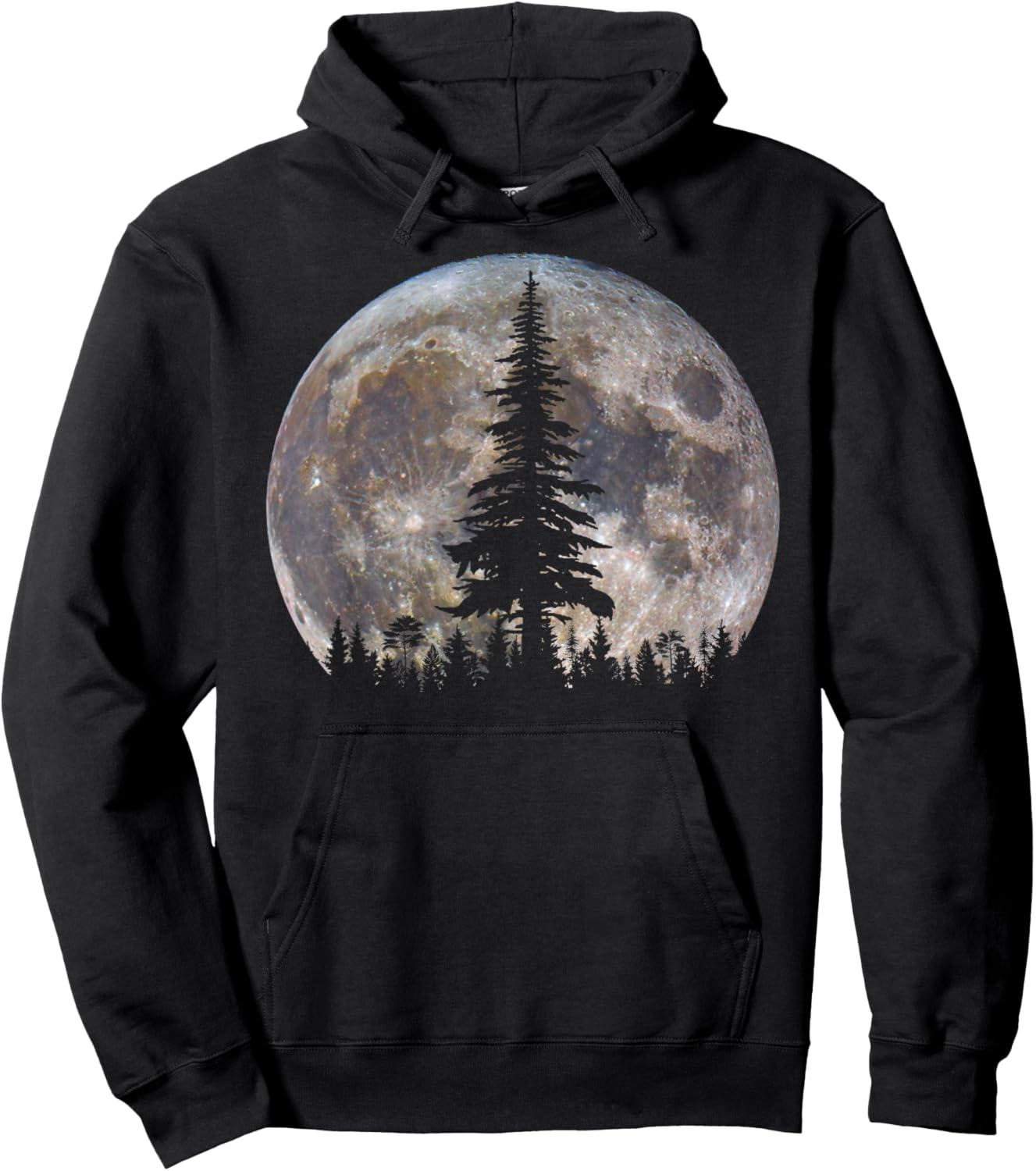 Retro Full Moon Minimalist Pine Tree Vintage Wildlife Trees Hoodie - Hoodie | Black