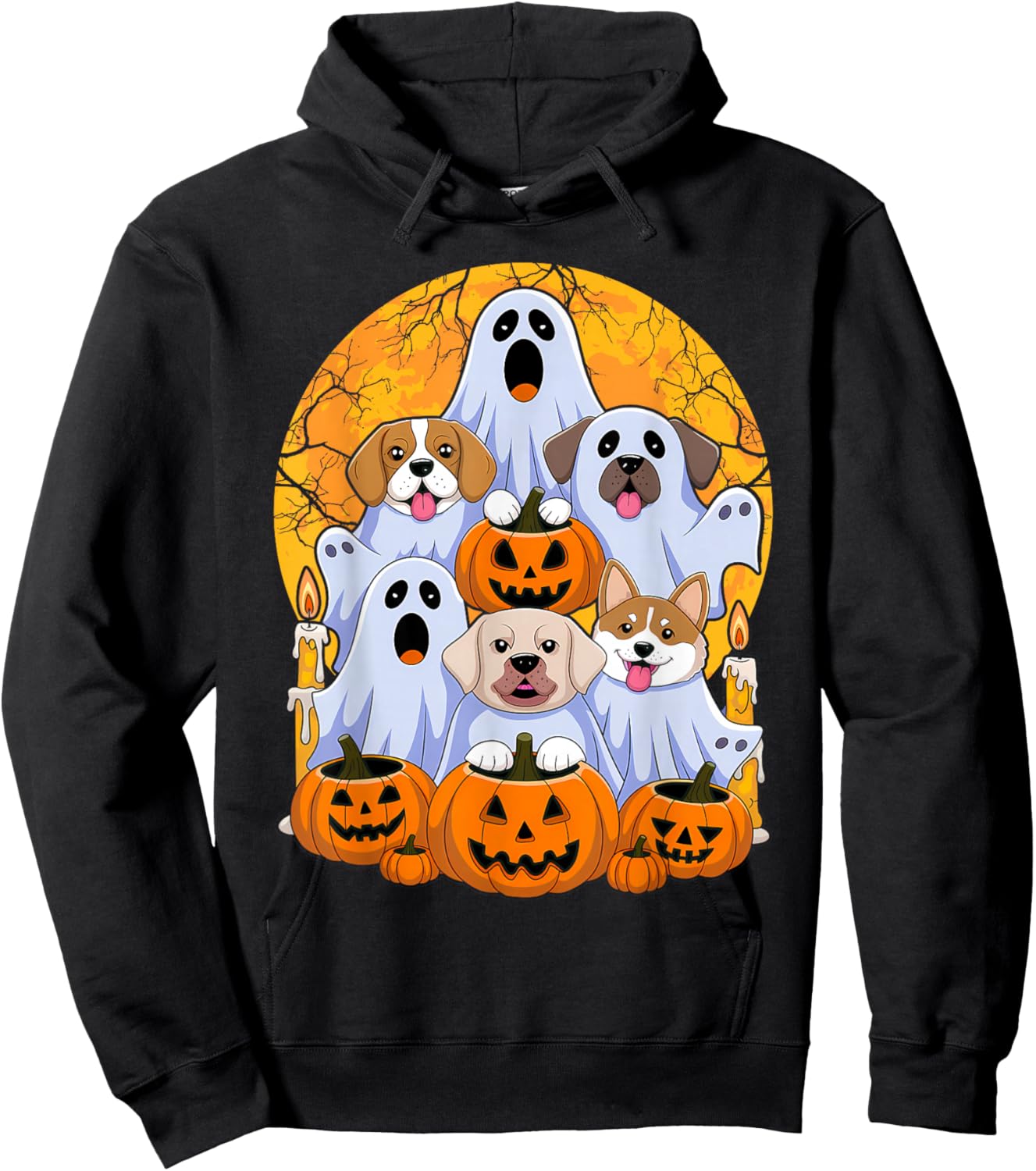 Dog Ghost Cute Dog Dressed As Ghost Funny Halloween Dog Hoodie - Hoodie | Black