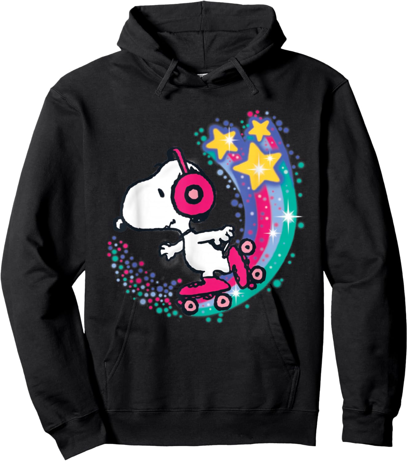 Peanuts Snoopy Roller Skating Star Powered Rainbow Hoodie - Hoodie | Black