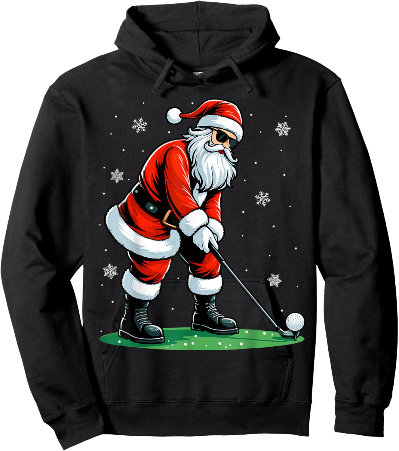 Christmas Golf Santa Golfer Xmas Funny Christmas Golfing Hoodie - Hoodie | Black