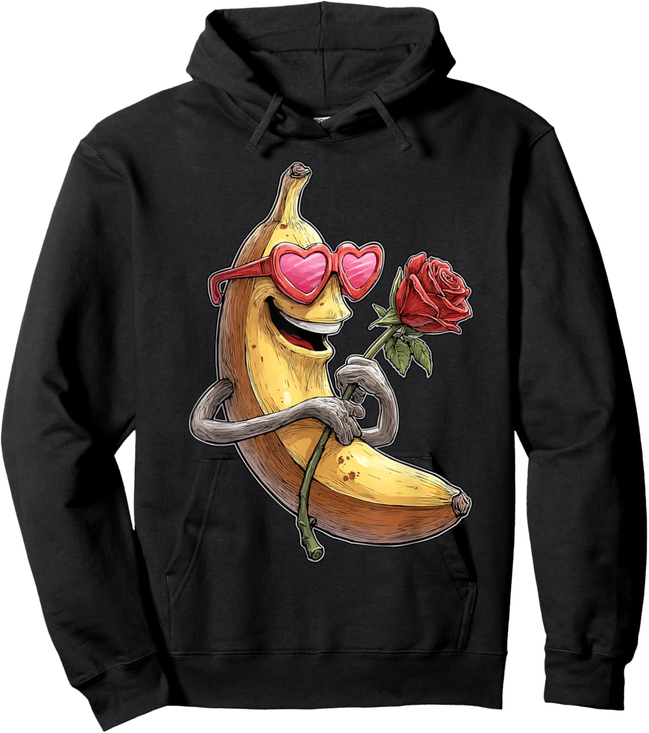 Cute Banana with Glasses Heart Pink Kawaii Valentine's Day Hoodie - Hoodie | Black